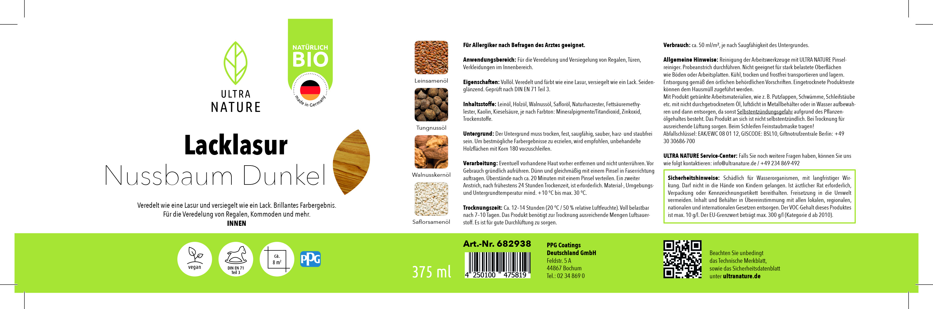 Ultra Nature Lacklasur Nussbaum dunkel, 0,375 l Ultra Nature Lacklasur Nussbaum dunkel, 0,375 l