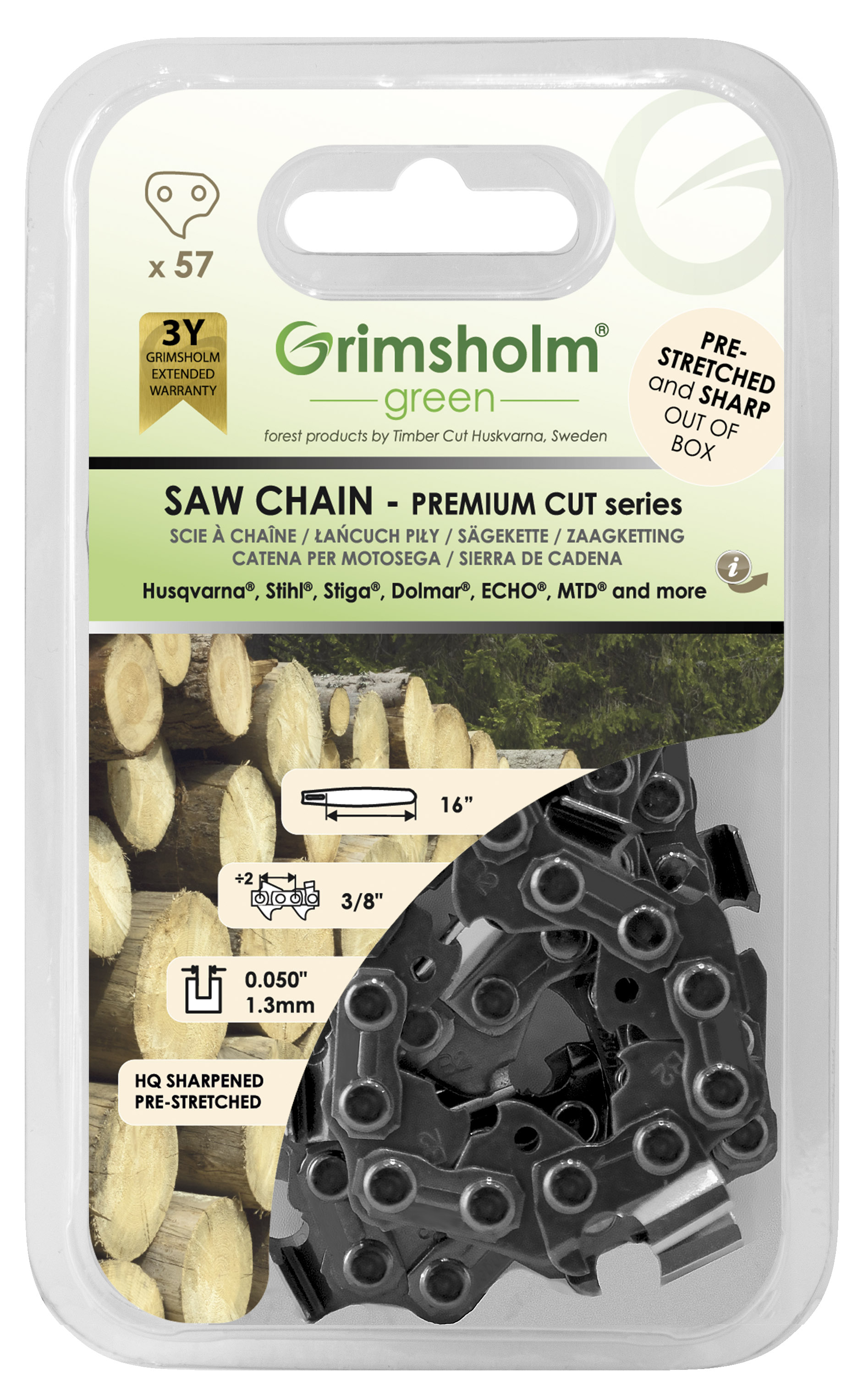Grimsholm Premium CUT, 57 DL 3/8 , 050, 1,3 mm Grimsholm Premium CUT, 57 DL 3/8 , 050, 1,3 mm