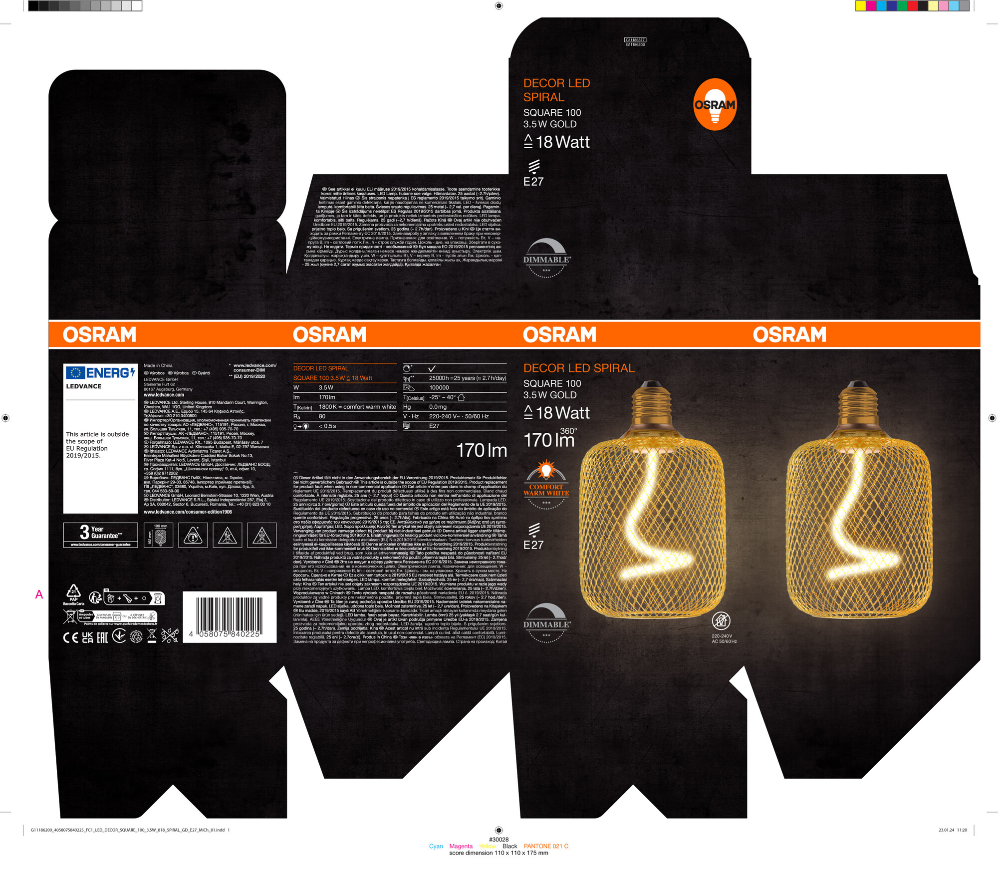 Osram LED Leuchte Quadrat, gold, warmweiß, E27