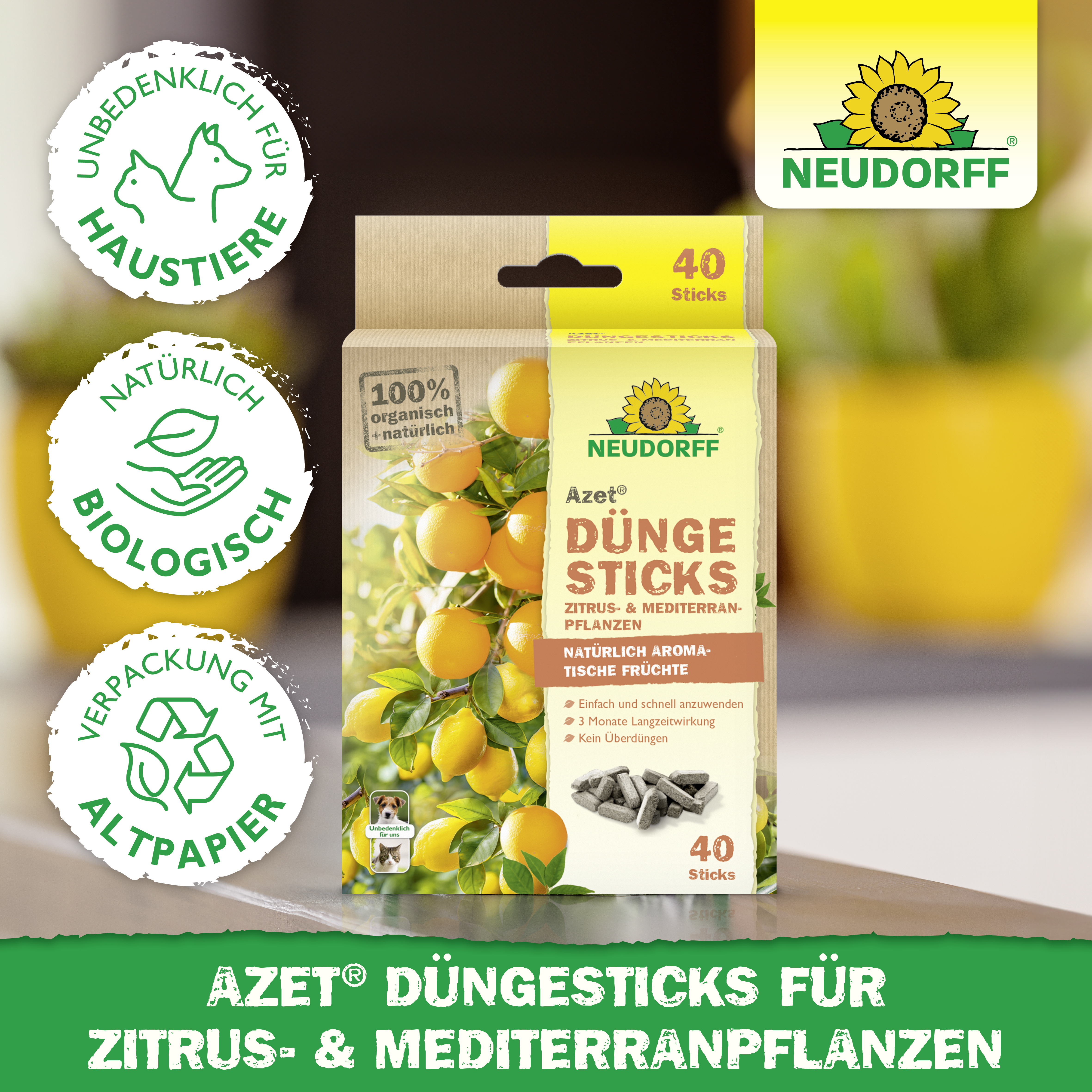 Neudorff Azet DüngeSticks für Zitrus- und Mediterranpflanzen, 40 Stück