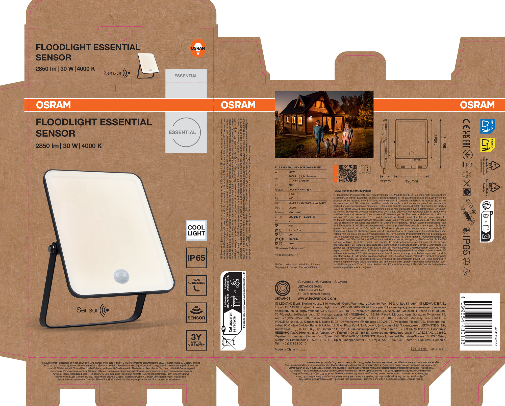 Osram Fluchtlicht Essential Sensor, 30W, schwarz