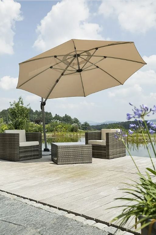 Schneider Ampelschirm Rhodos Rondo, 390 x 350 x 280 cm, Polyester 200 g/m², sand