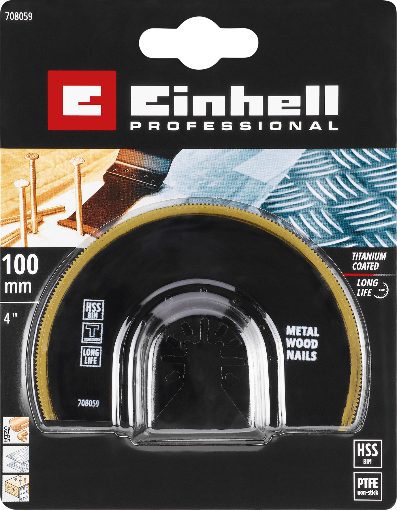 Einhell HSS-BiM-Sägeblatt mit Universalaufnahme und Titanbeschichtung, halbrund, Ø 100 x 0,6 mm