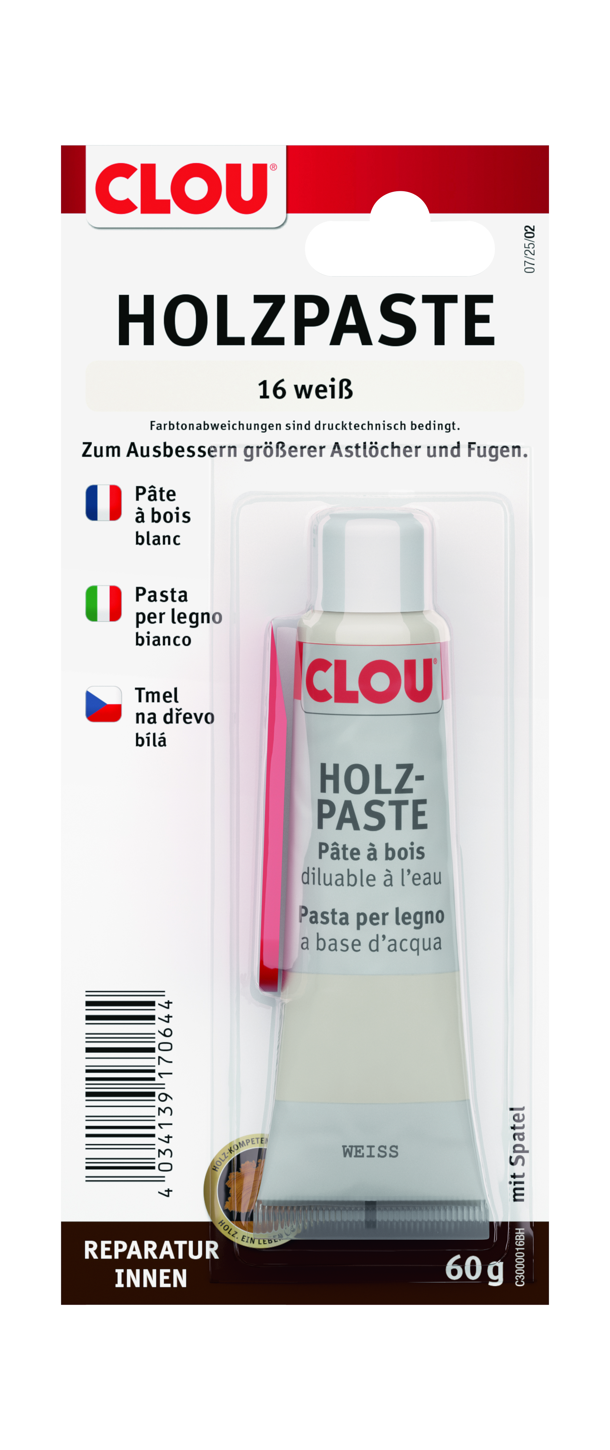 Clou Holzpaste Nr. 16 Weiß, 60 g Tube
