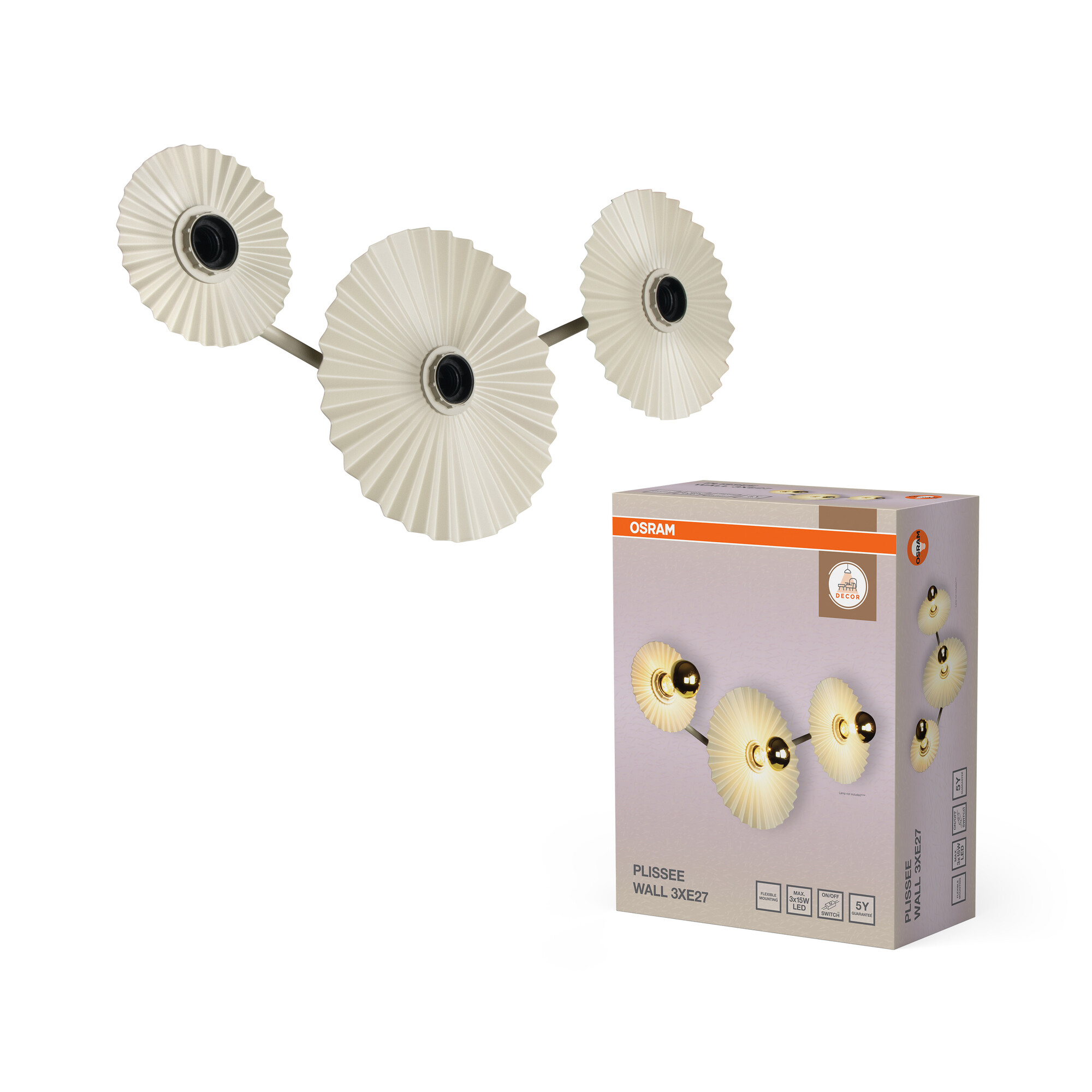Osram DECOR Plissee Wall, 3XE27, beige