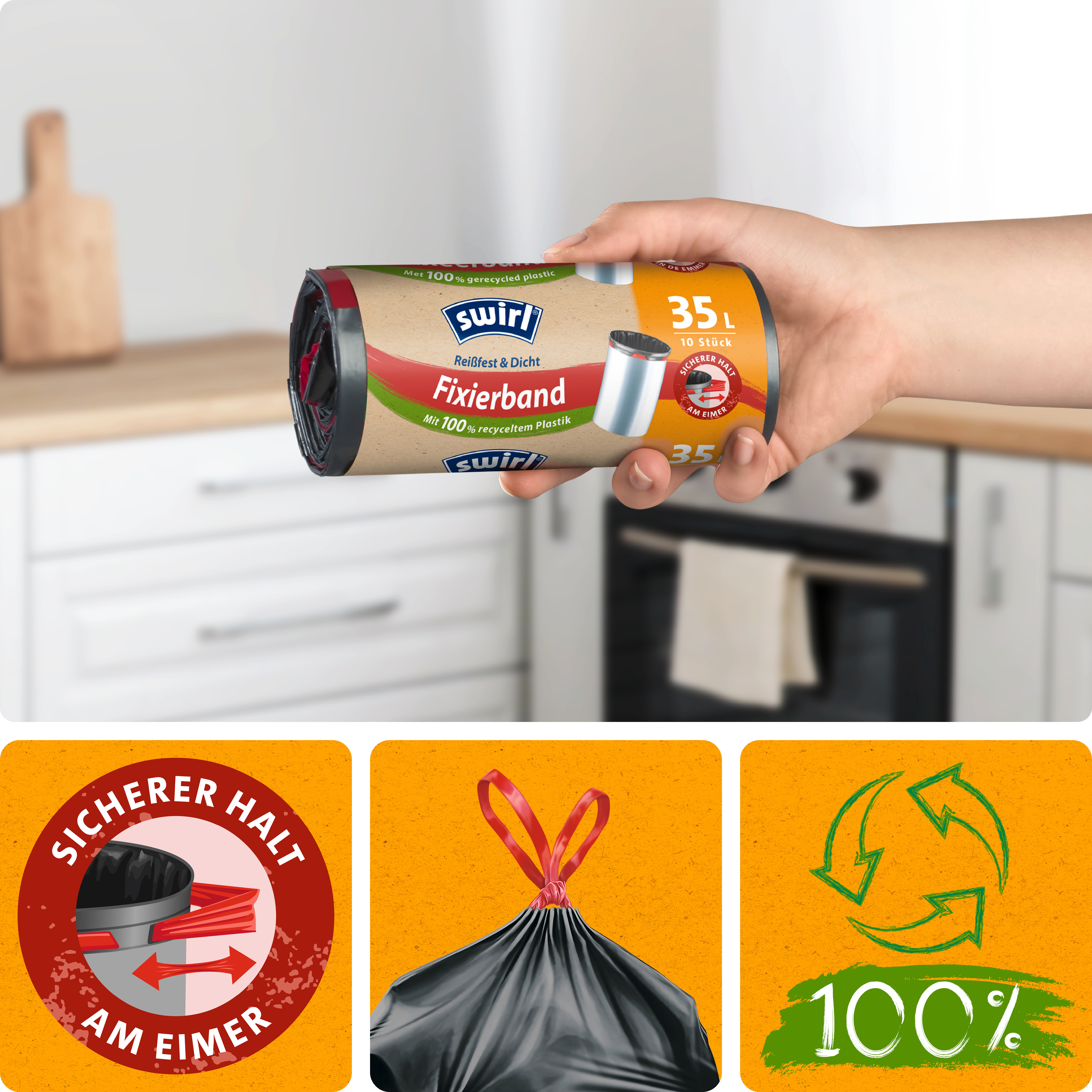 Swirl® Fixierband-Müllbeutel, 35 l Swirl® Fixierband-Müllbeutel, 35 l
