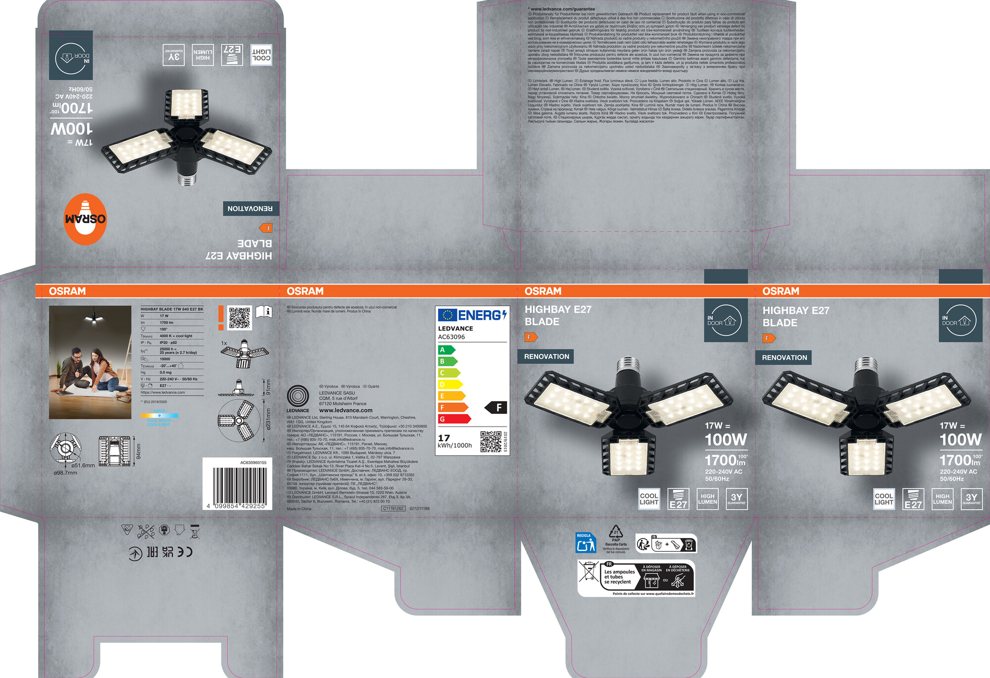 Osram Highbay Blade Deckenlampe mit Flügeln, E27, 17W
