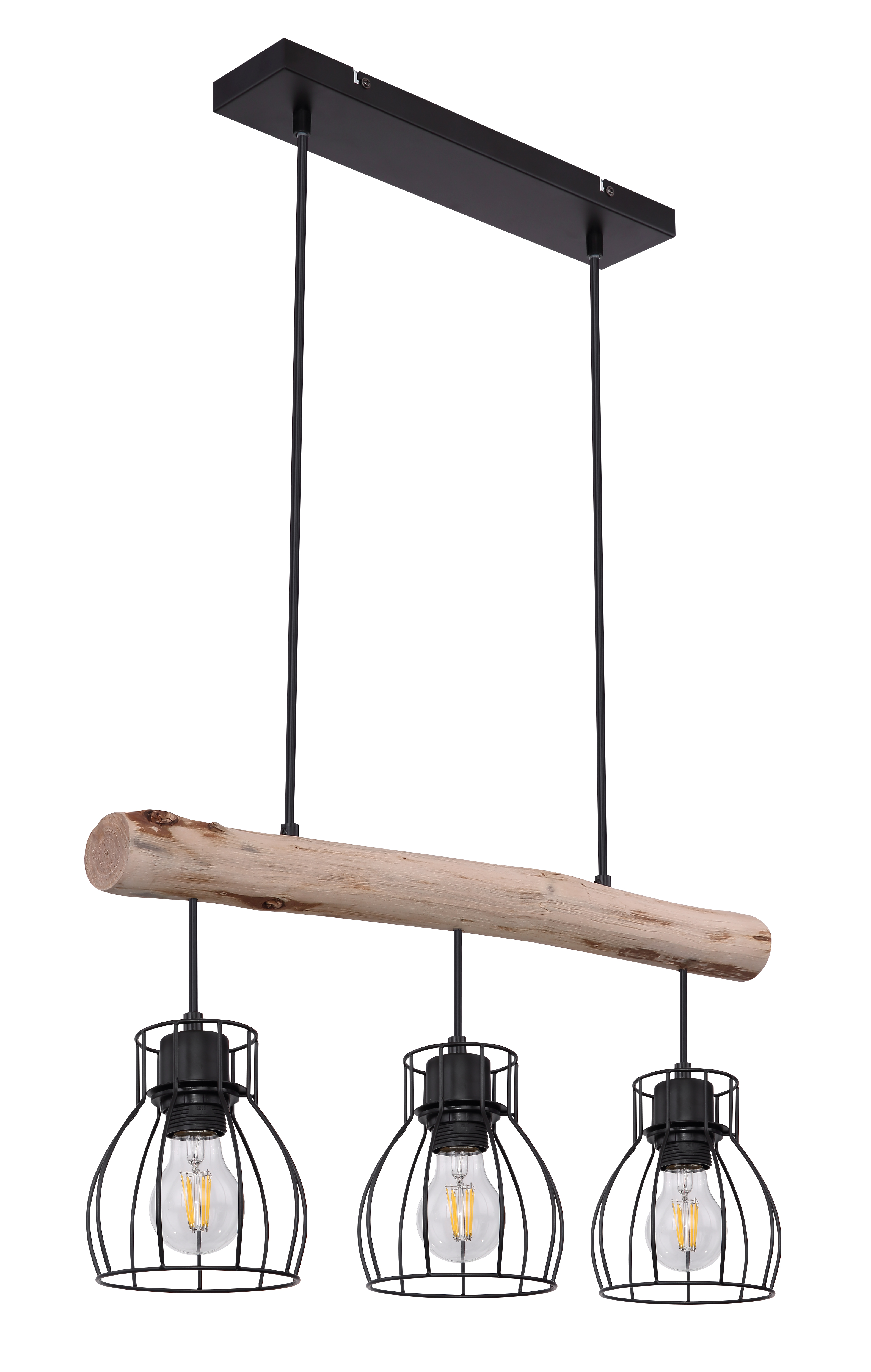 711955_b GLOBO HÄNGELEUCHTE 3XE27 METALL SCHWARZ/HOLZ