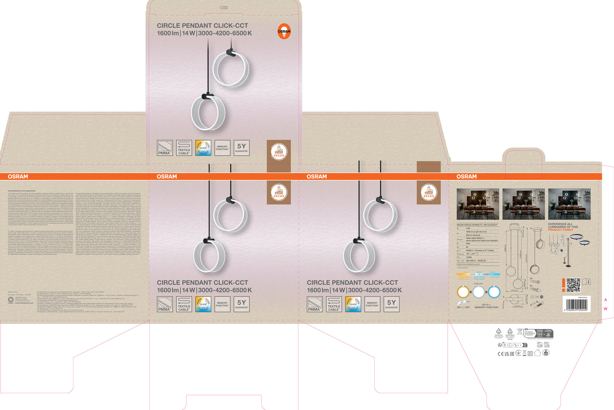 Osram Decor Runde Pendelleuchte, 2 Pendel, 14W, schwarz