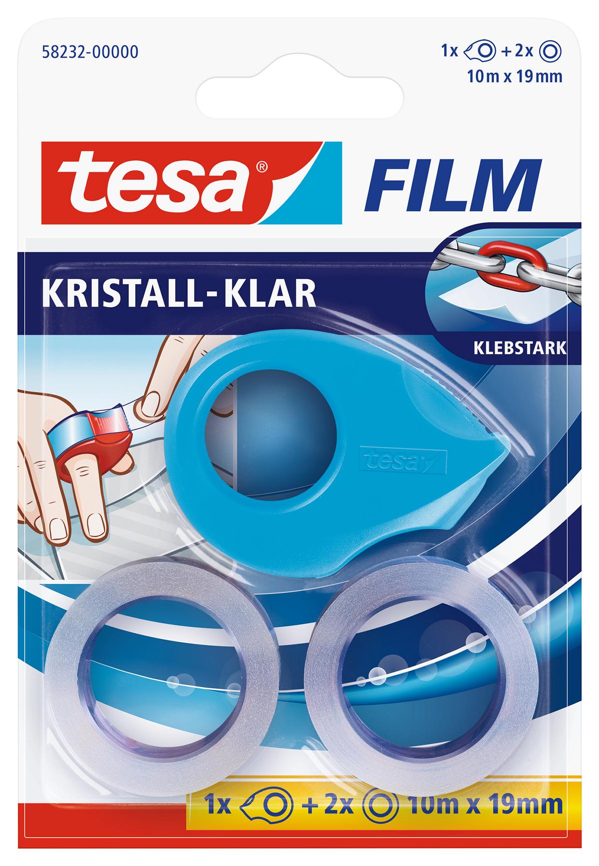 tesafilm_Crystal_Clear_582320000006_blue_LI400_front_pa tesa kristall-klar tesafilm, 2 Rollen + Miniabroller