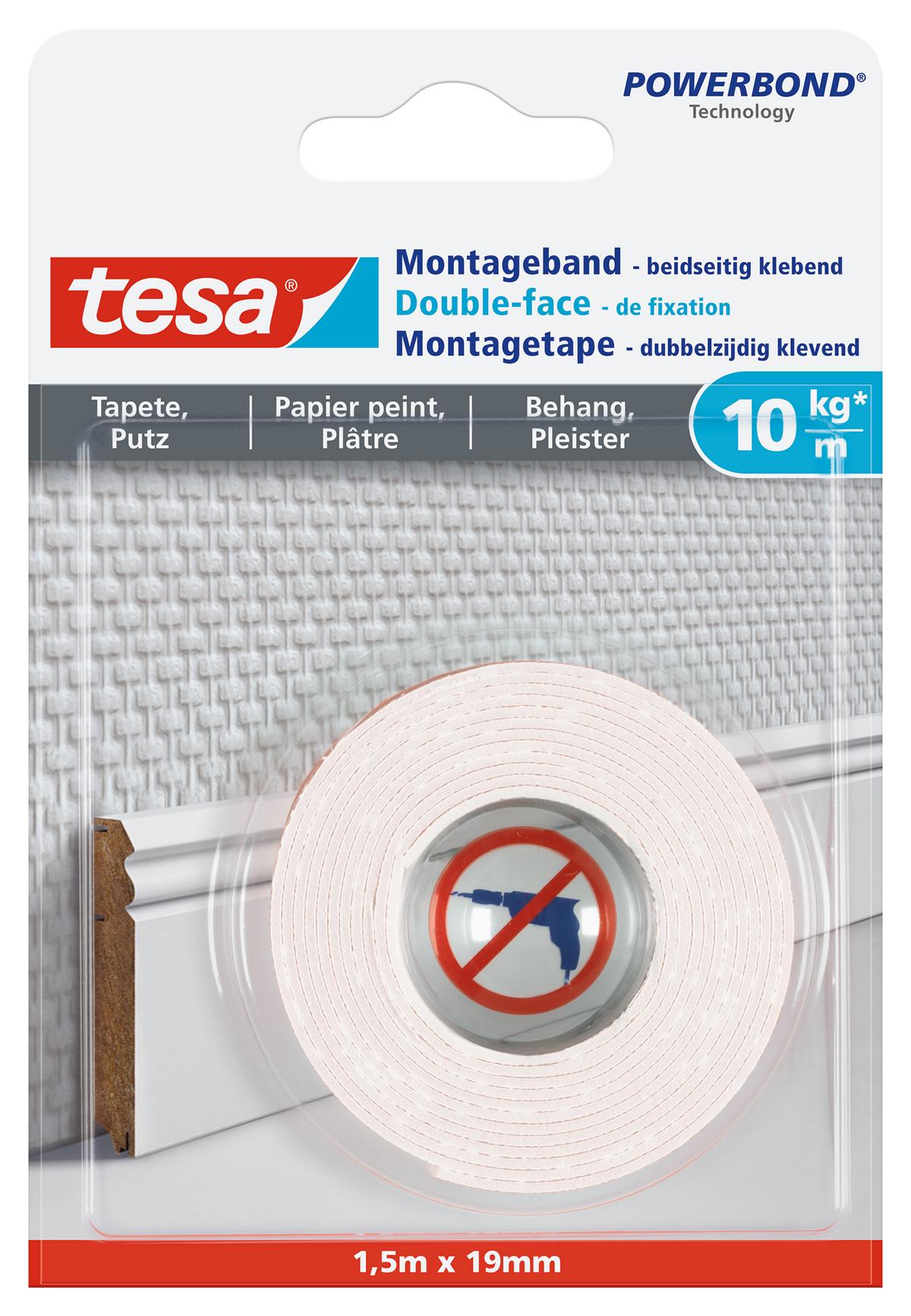 tesa_777420000000_LI406_front_pa tesa Montageband Tapete & Putz, 1,5 m x 19 mm