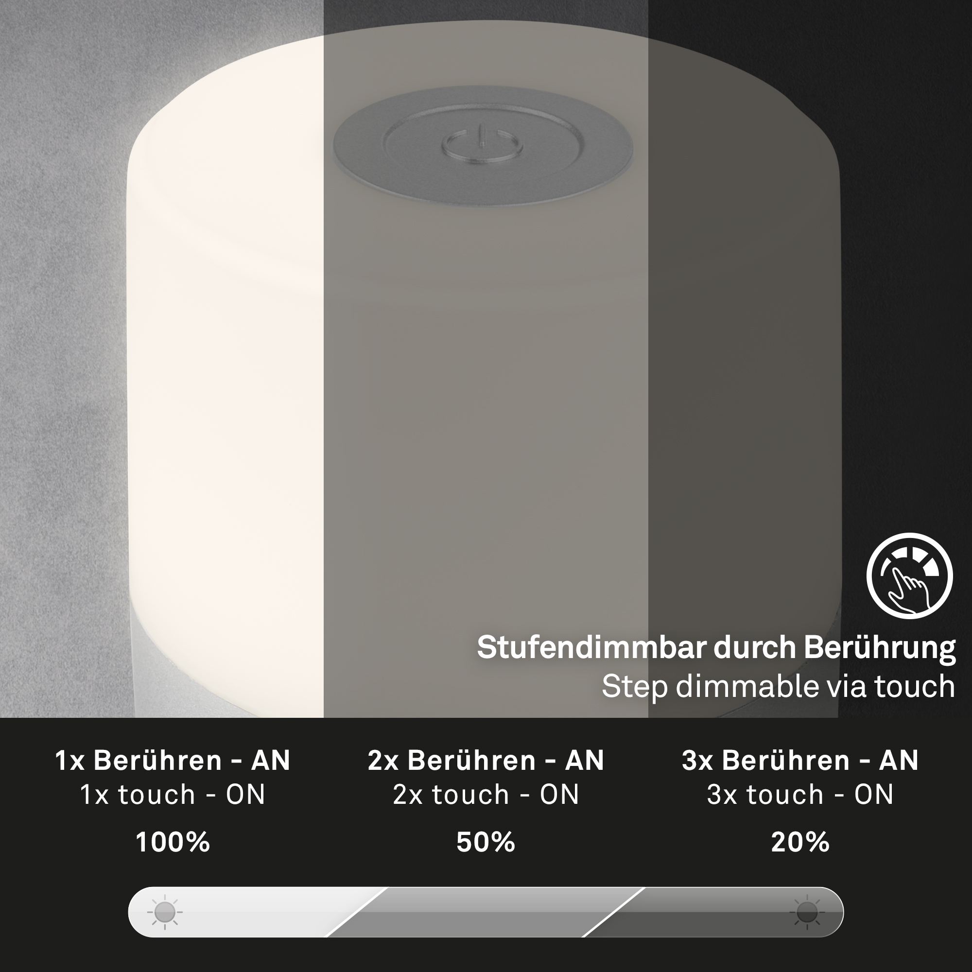 Briloner LED Akku-Tischleuchte, 7 cm, chrom-matt Briloner LED Akku-Tischleuchte, 7 cm, chrom-matt