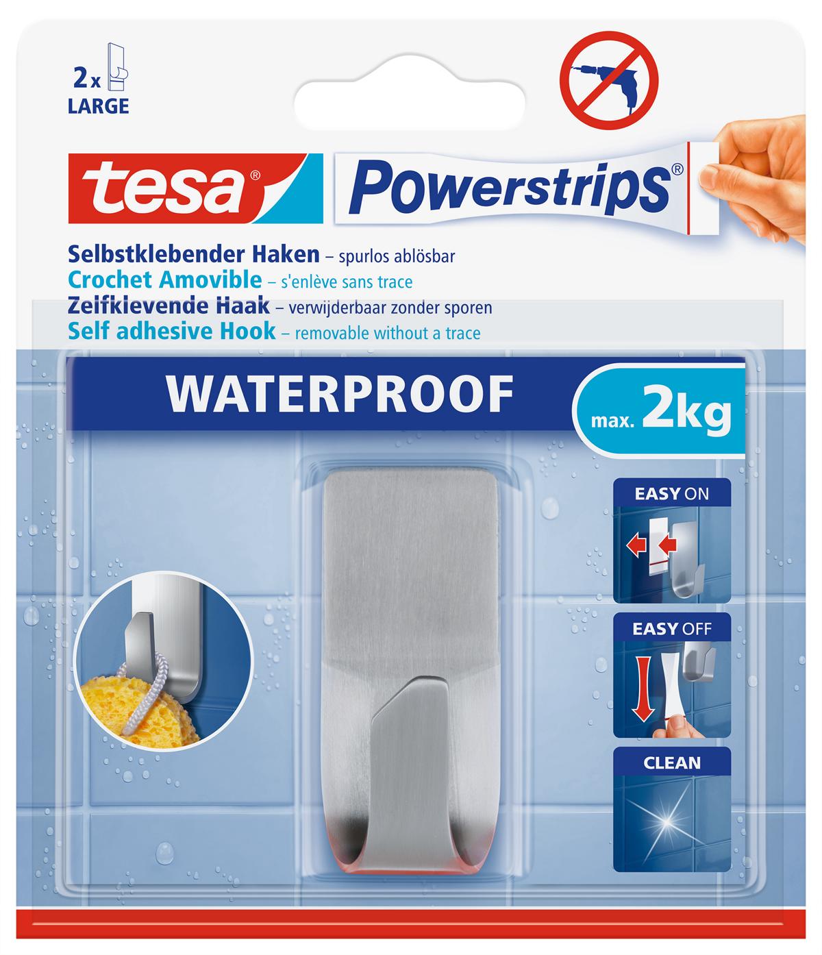 tesa Powerstrips Selbstklebeneder Haken Waterproof Zoom, Metall