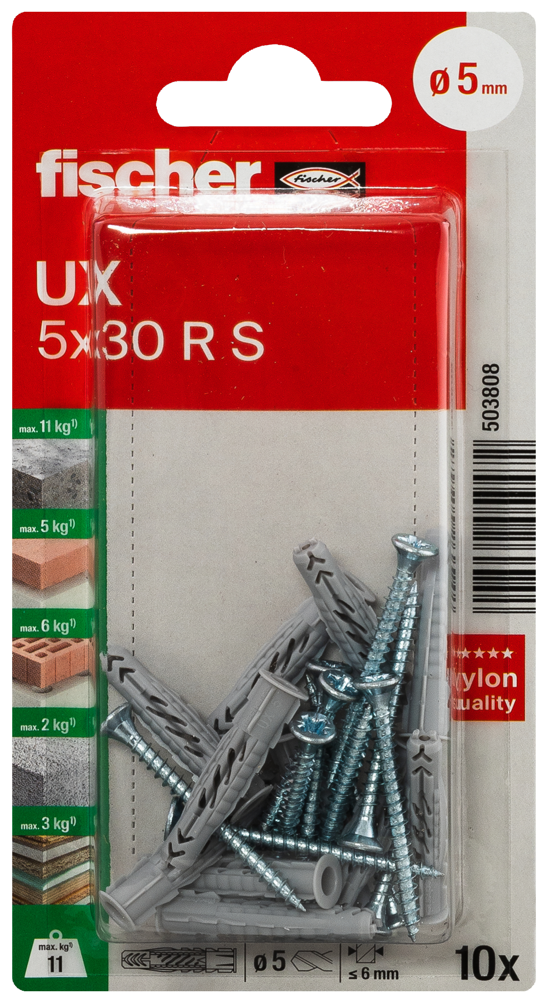 fischer Universaldübel UX 5 x 30 R S K (10) fischer Universaldübel UX 5 x 30 R S K (10)