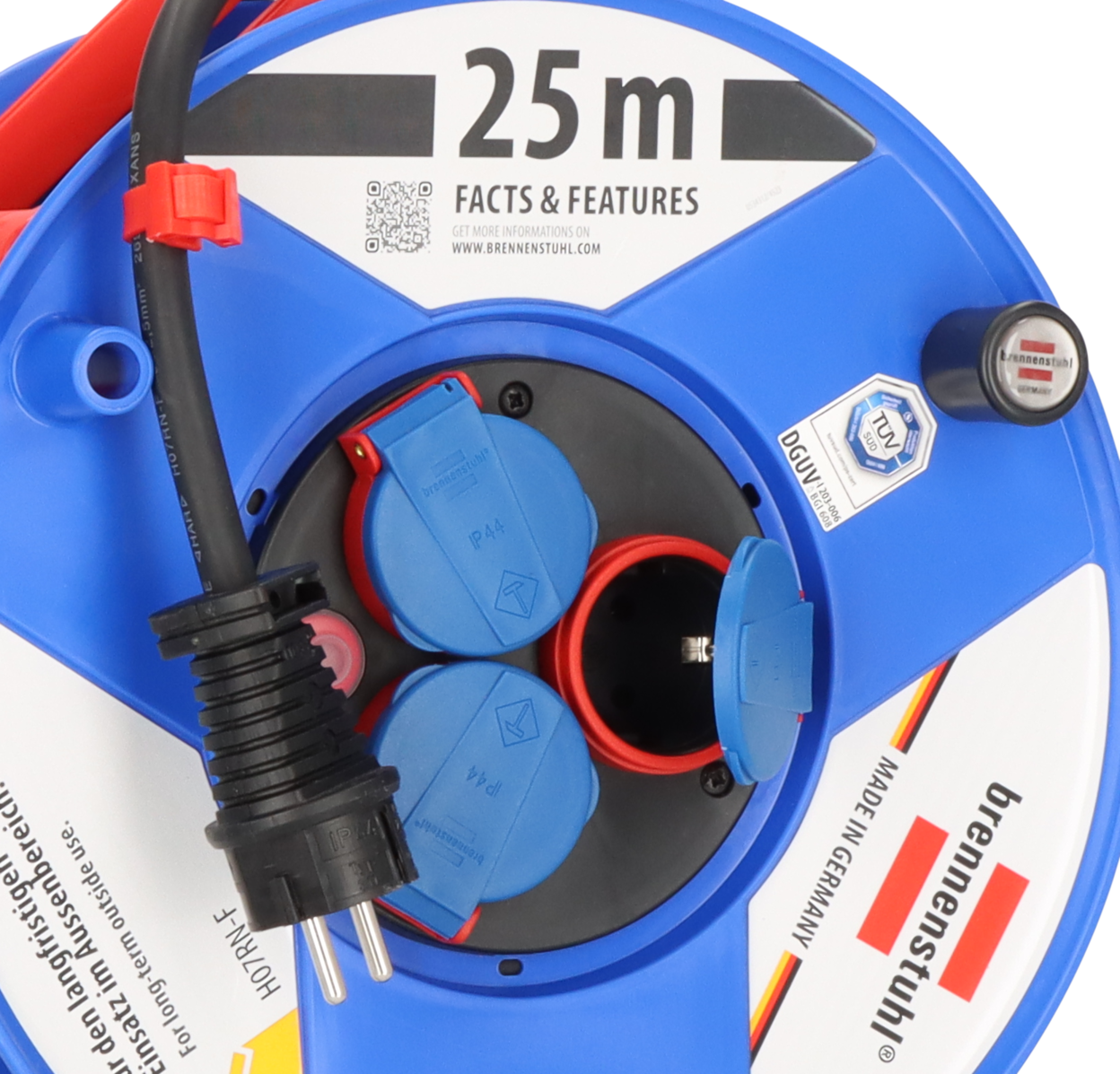 Brennenstuhl Garant IP44 Gewerbe-/Baustellen-Kabeltrommel, 25 m Kabel