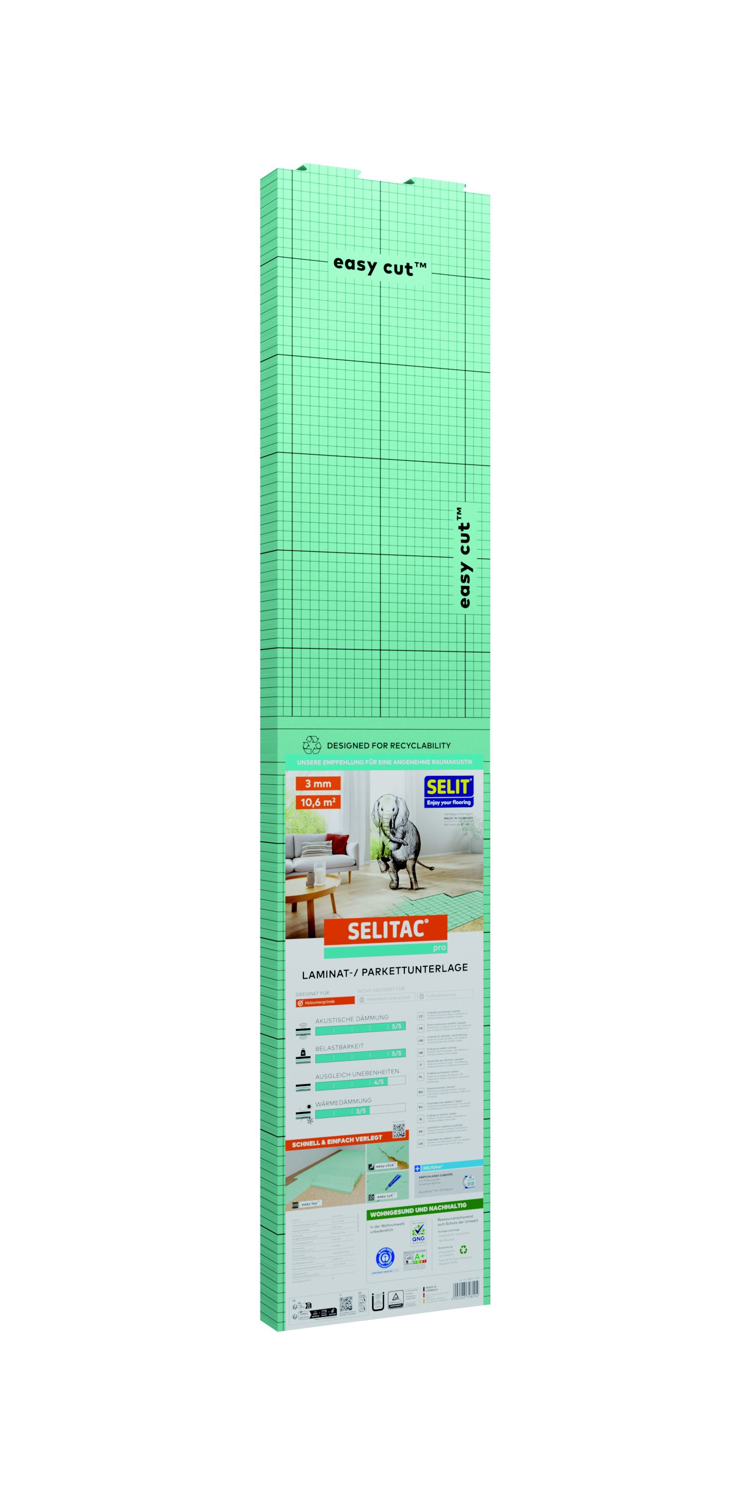 SELITAC Laminat- und Parkettunterlage pro 3 mm, 1,25 x 8,5 m, 10,63 m²