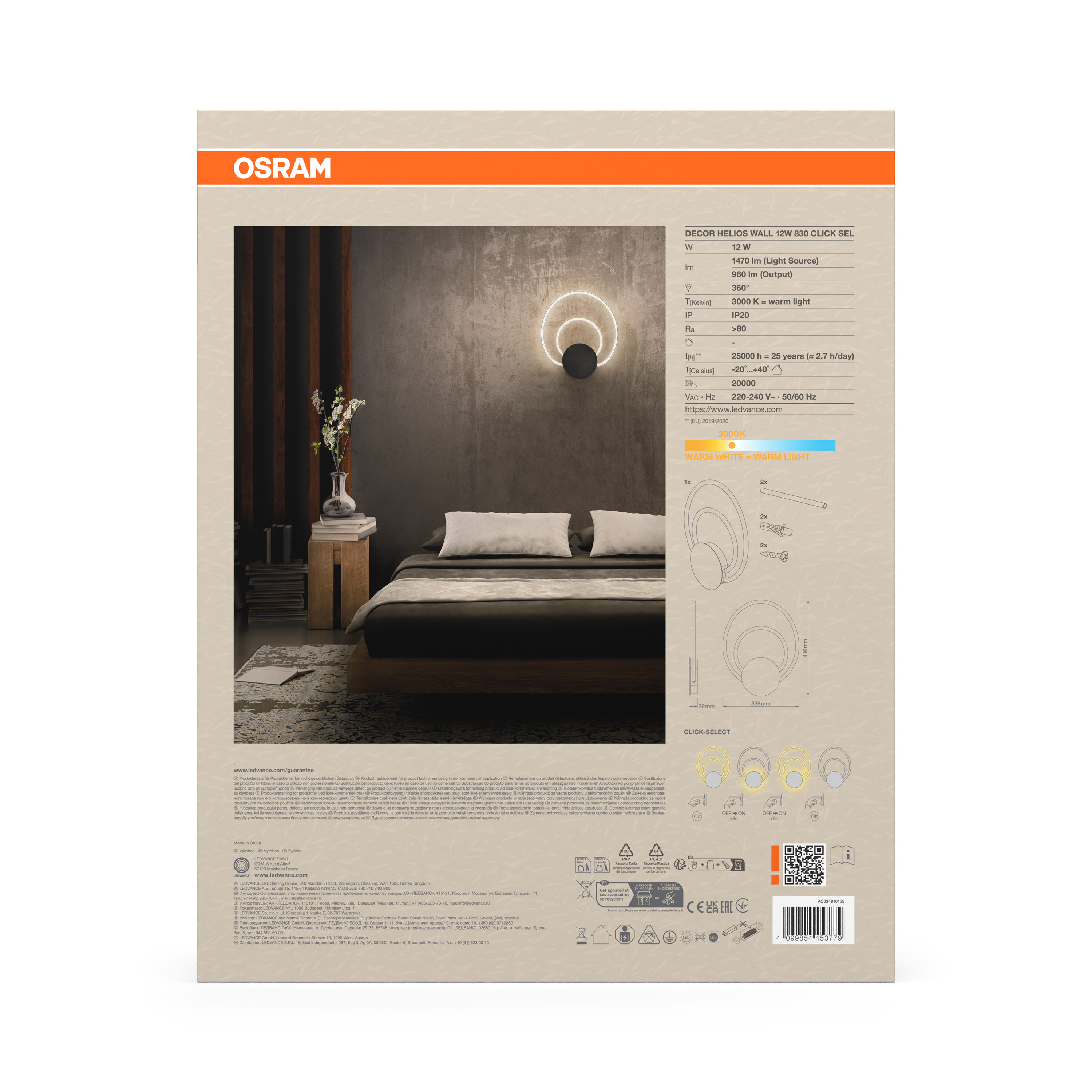 Osram Decor Helios Wandleuchte, 12W, Warmweiß