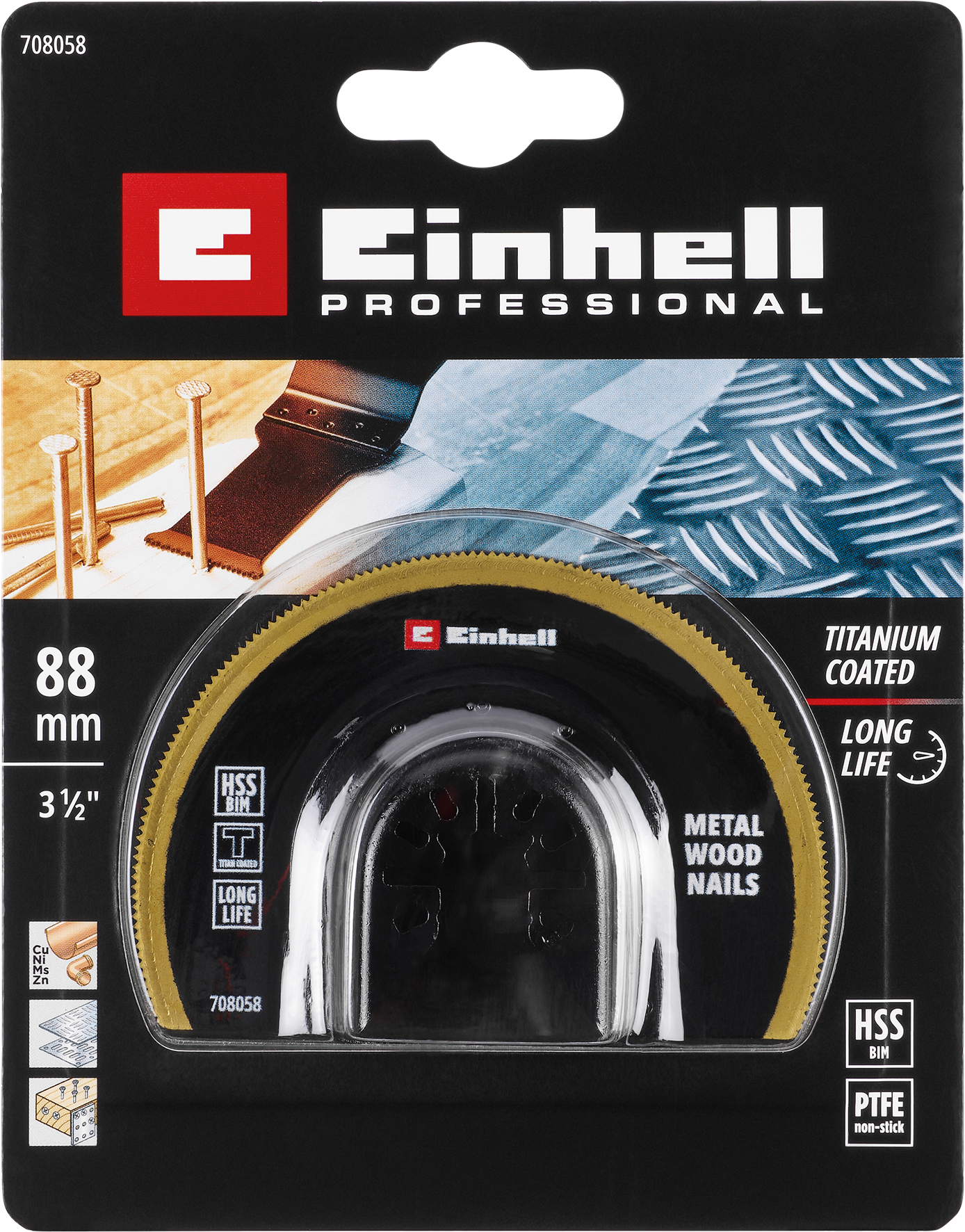 Einhell HSS-BiM-Sägeblatt mit Universalaufnahme und Titanbeschichtung, halbrund, Ø 88 x 0,6 mm Einhell HSS-BiM-Sägeblatt mit Universalaufnahme und Titanbeschichtung, halbrund, Ø 88 x 0,6 mm