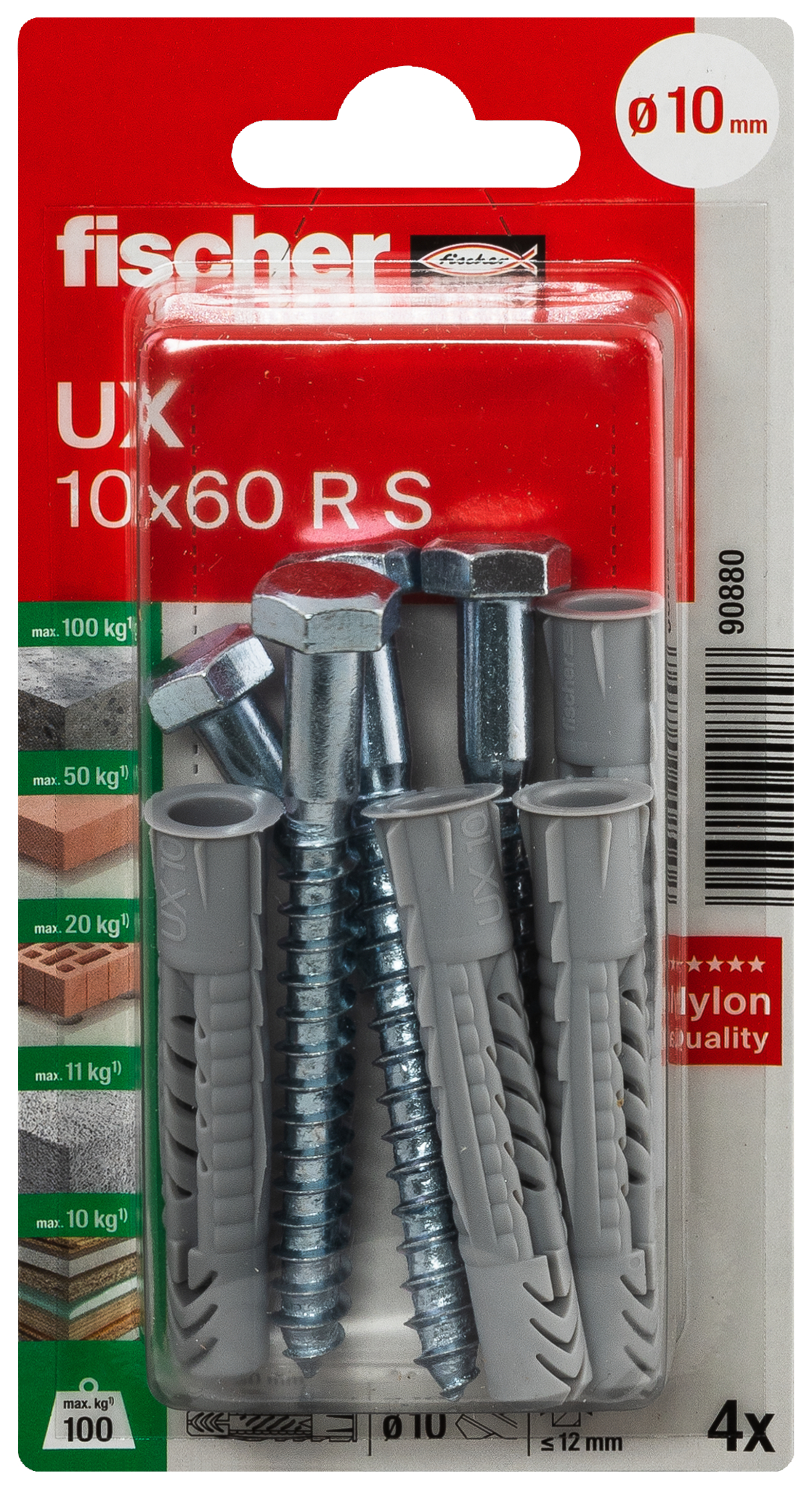 fischer Universaldübel UX 10 x 60 R S K (4) fischer Universaldübel UX 10 x 60 R S K (4)