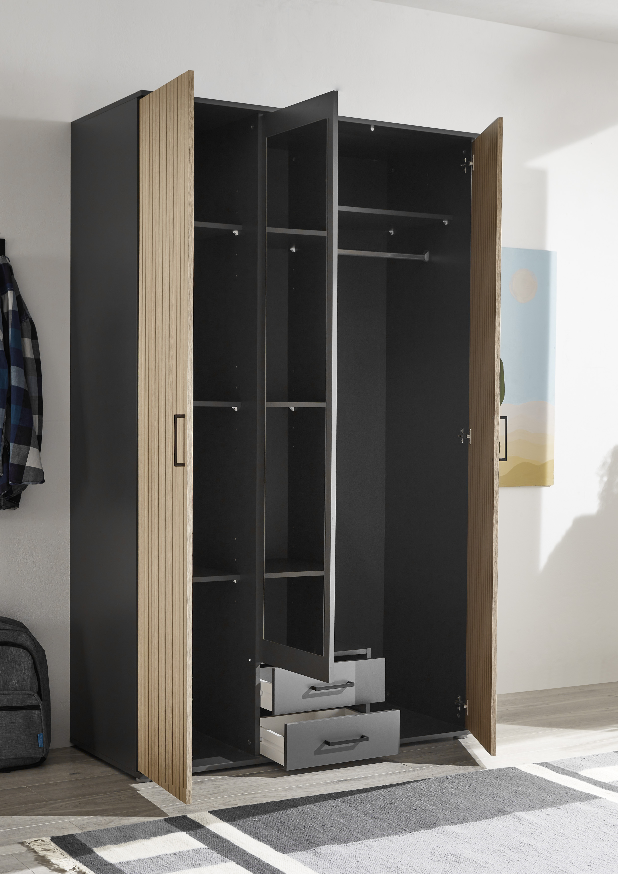 Pol-Power Kleiderschrank Laurie, graphit/eiche