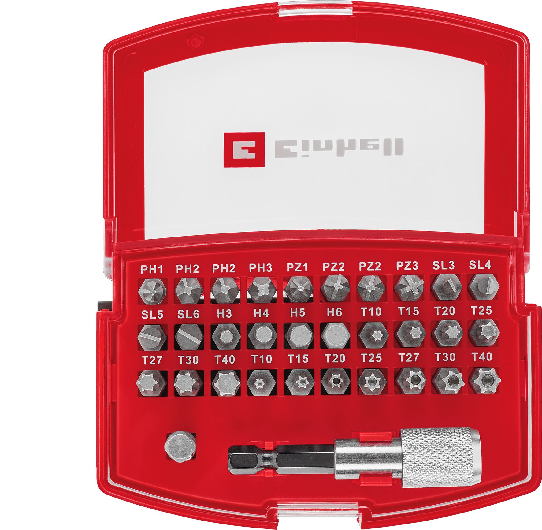 Einhell Bit-Box aus S2 Stahl mit Gürtelclip, 32-tlg.