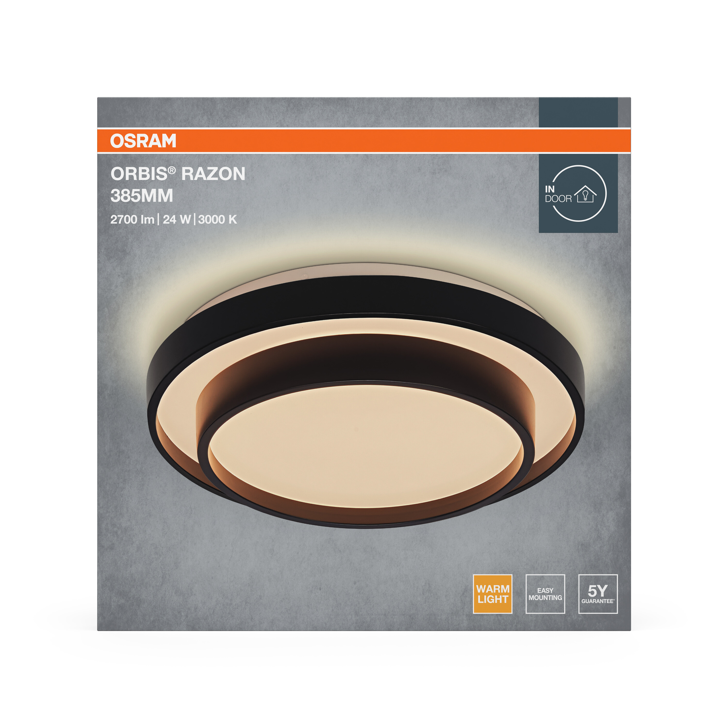 Osram Led Deckenleuchte "Orbis Razon", 385 mm, 24W, 830, schwarz