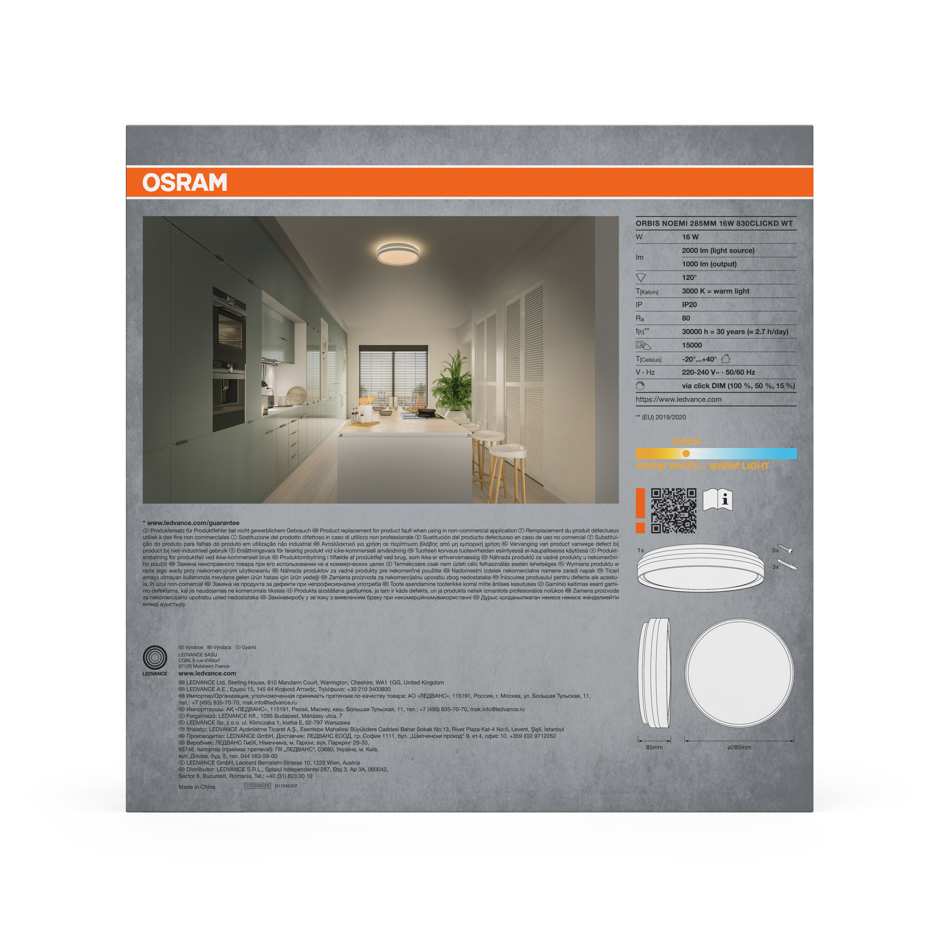 Osram Led Deckenleuchte "Orbis Noemi", 285 mm, 16W, 830, weiß