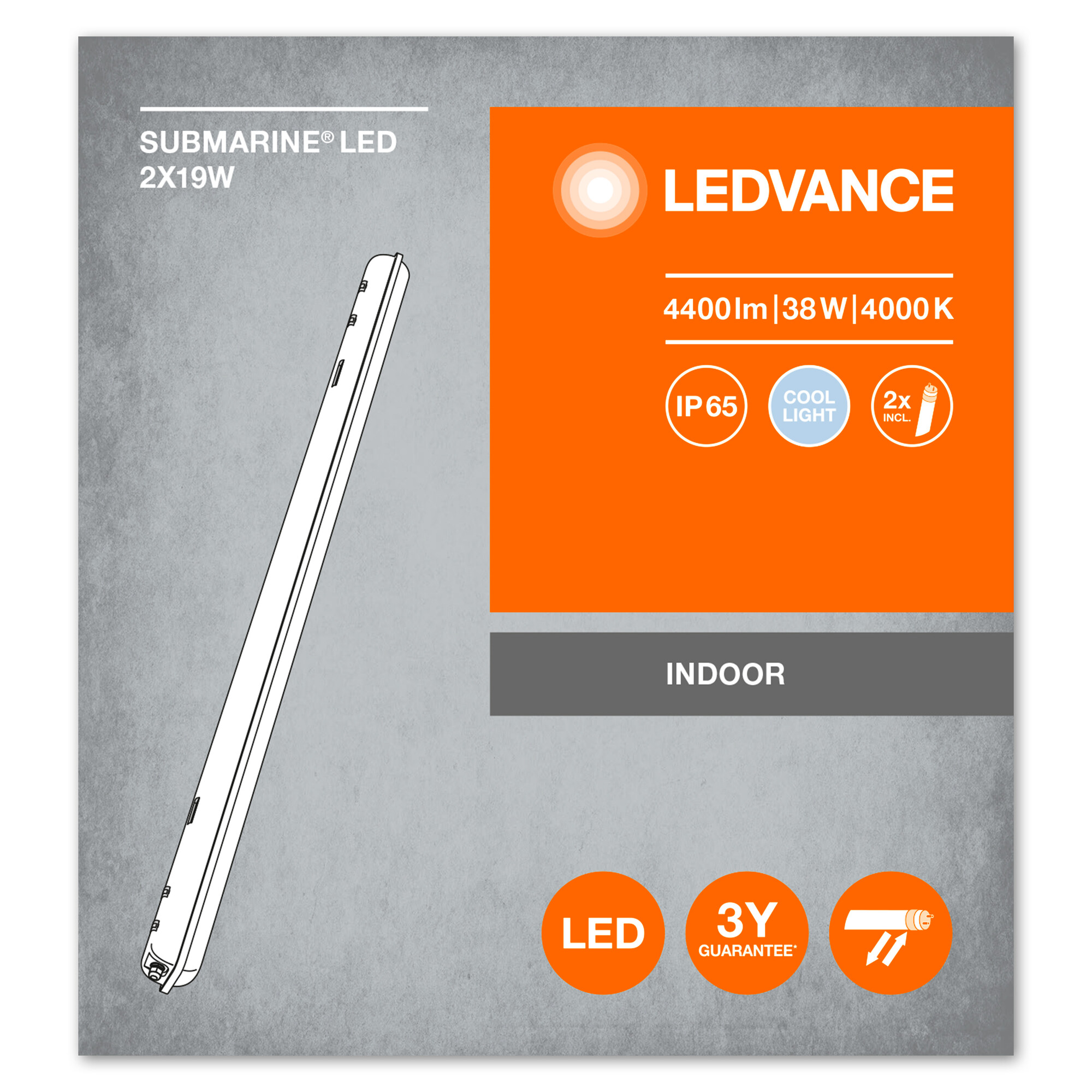 LEDVANCE Feuchtraumleuchte Submarine, 2 x 19W, 4000K LEDVANCE Feuchtraumleuchte Submarine, 2 x 19W, 4000K