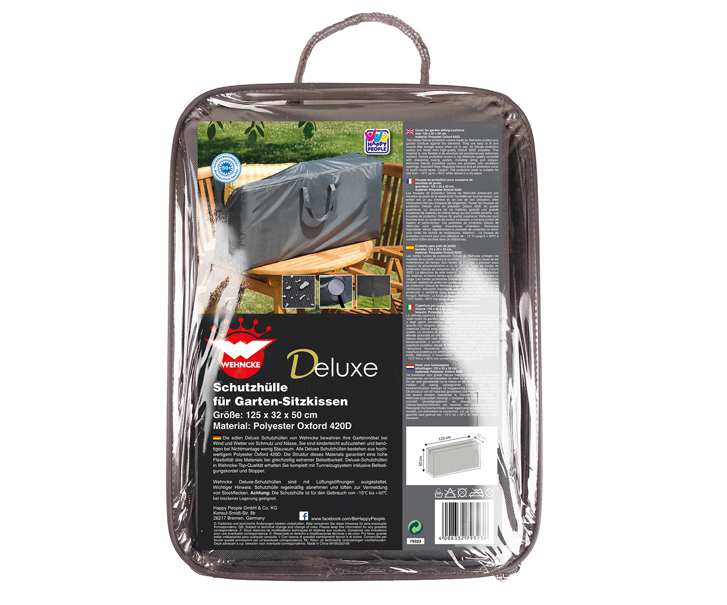 Happy Schutzhülle für Deluxe Garten-Sitzkissen, 125 x 32 x 50 cm Happy Schutzhülle für Deluxe Garten-Sitzkissen, 125 x 32 x 50 cm
