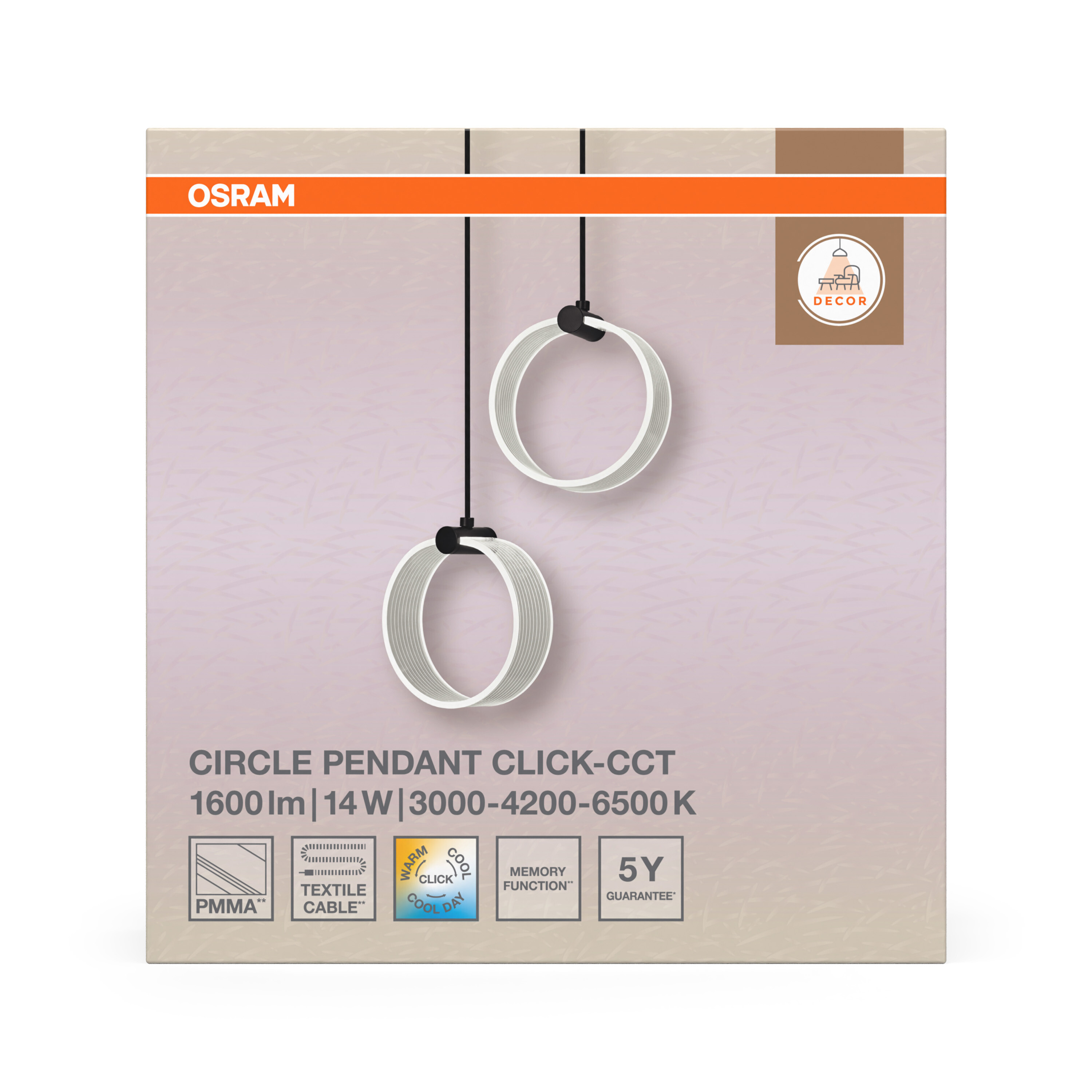 Osram Decor Runde Pendelleuchte, 2 Pendel, 14W, schwarz