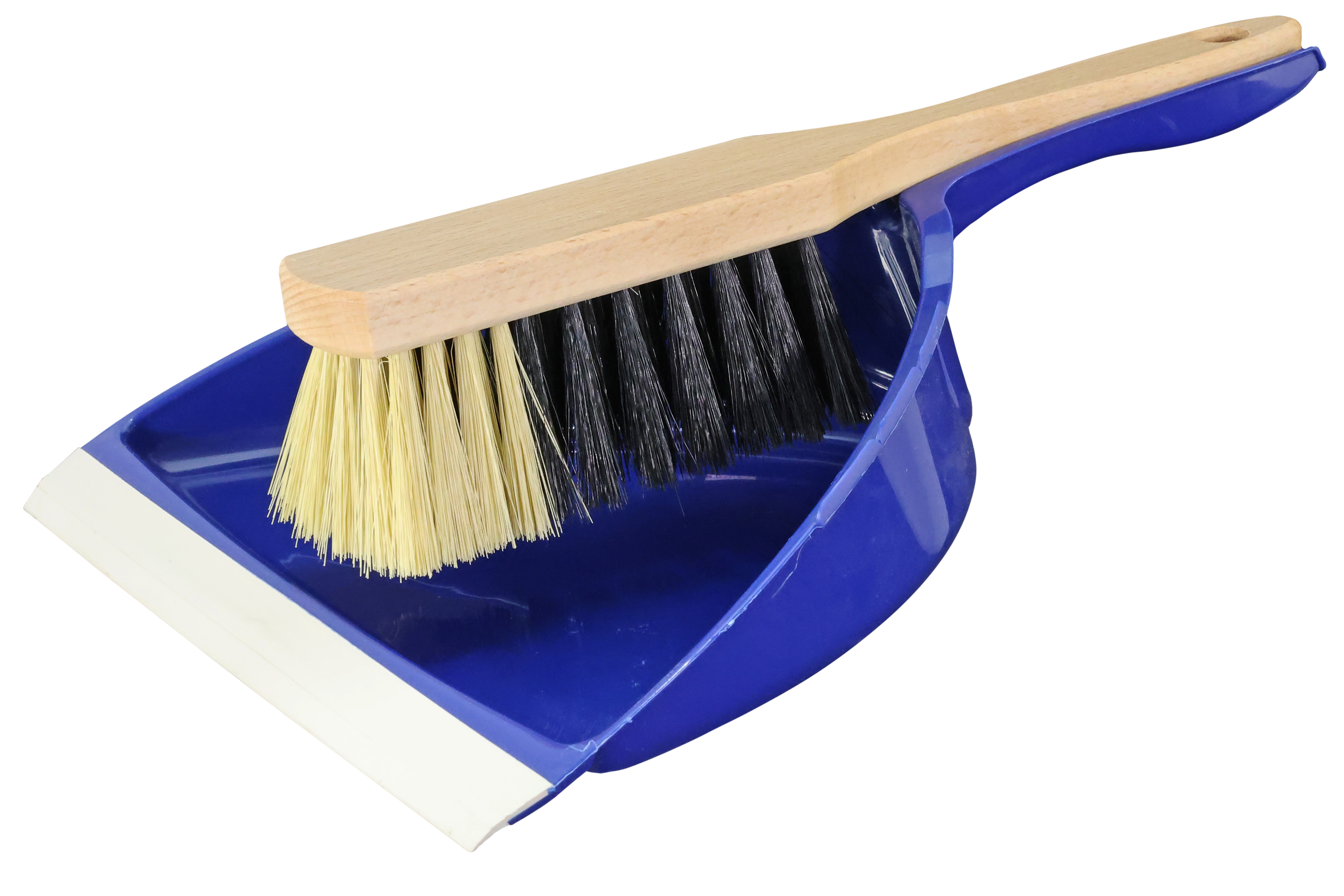 Bürstenmann Kehrgarnitur FSC® oval, Kunststoffschaufel Blau mit Holzhandfeger (L 33cm x B 23 cm)