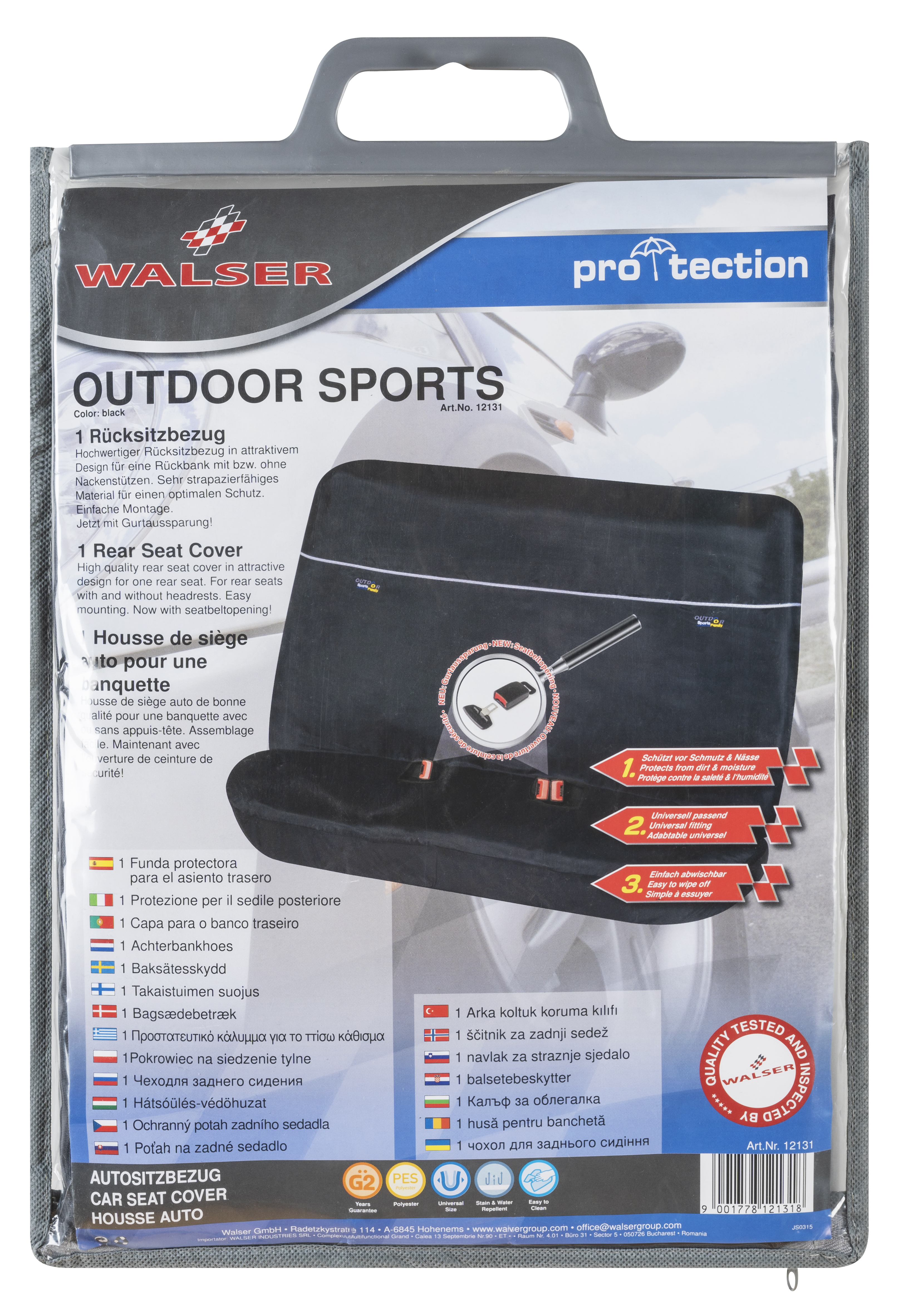 Walser Autositzbezug Outdoor Sports Rücksitzbank mit Gurtöffnung