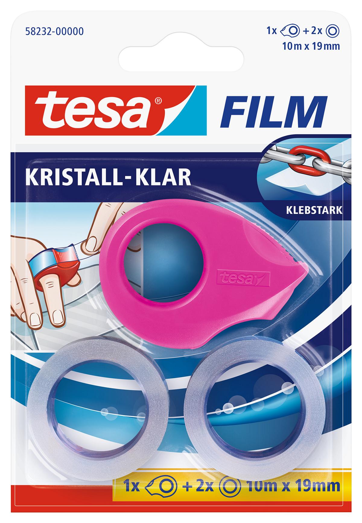 tesafilm_Crystal_Clear_582320000006_pink_LI400_front_pa tesa kristall-klar tesafilm, 2 Rollen + Miniabroller