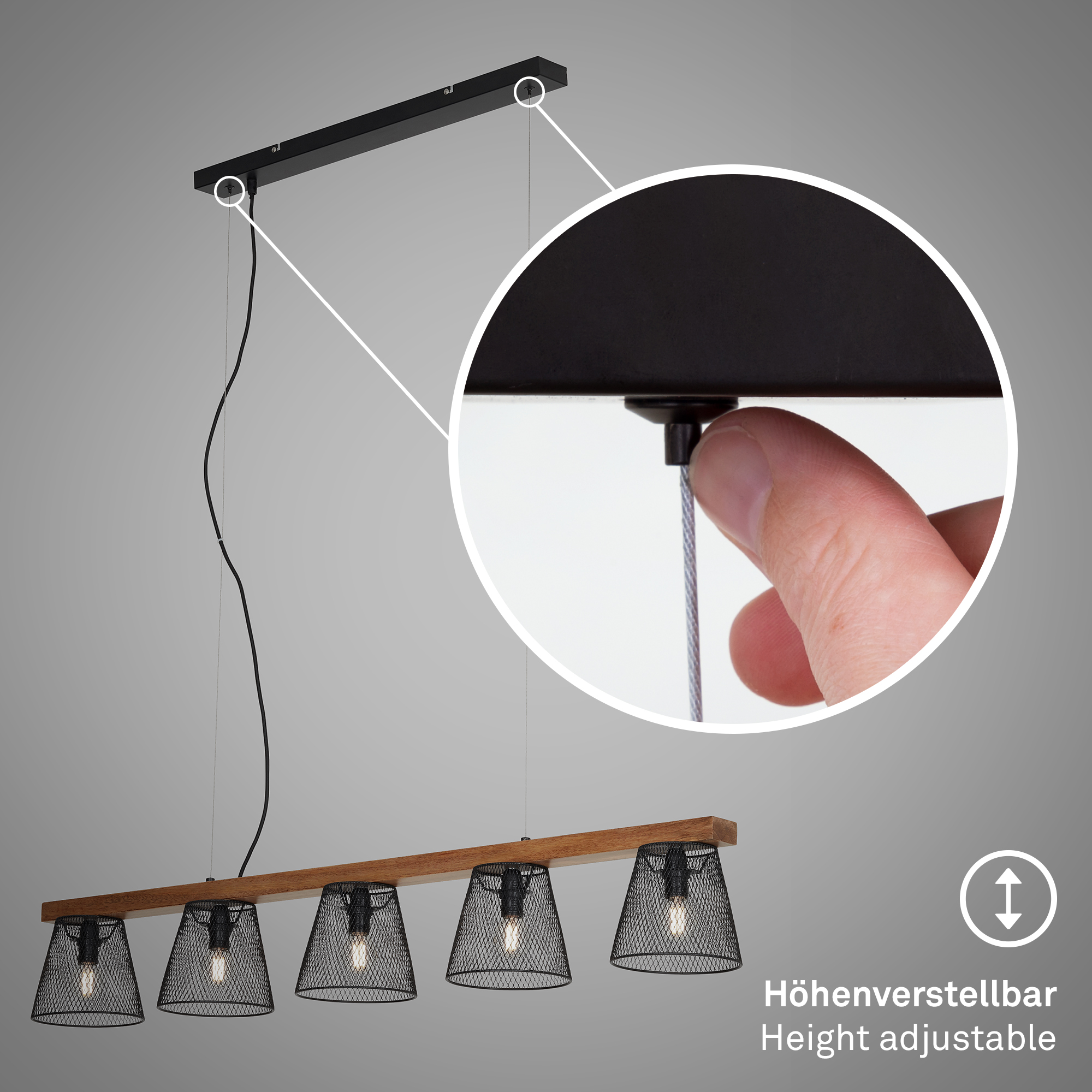 123044-3 BRILONER HÄNGELEUCHTE 5XE14 HOLZ/SCHWARZ DRAHTGEFLECHT