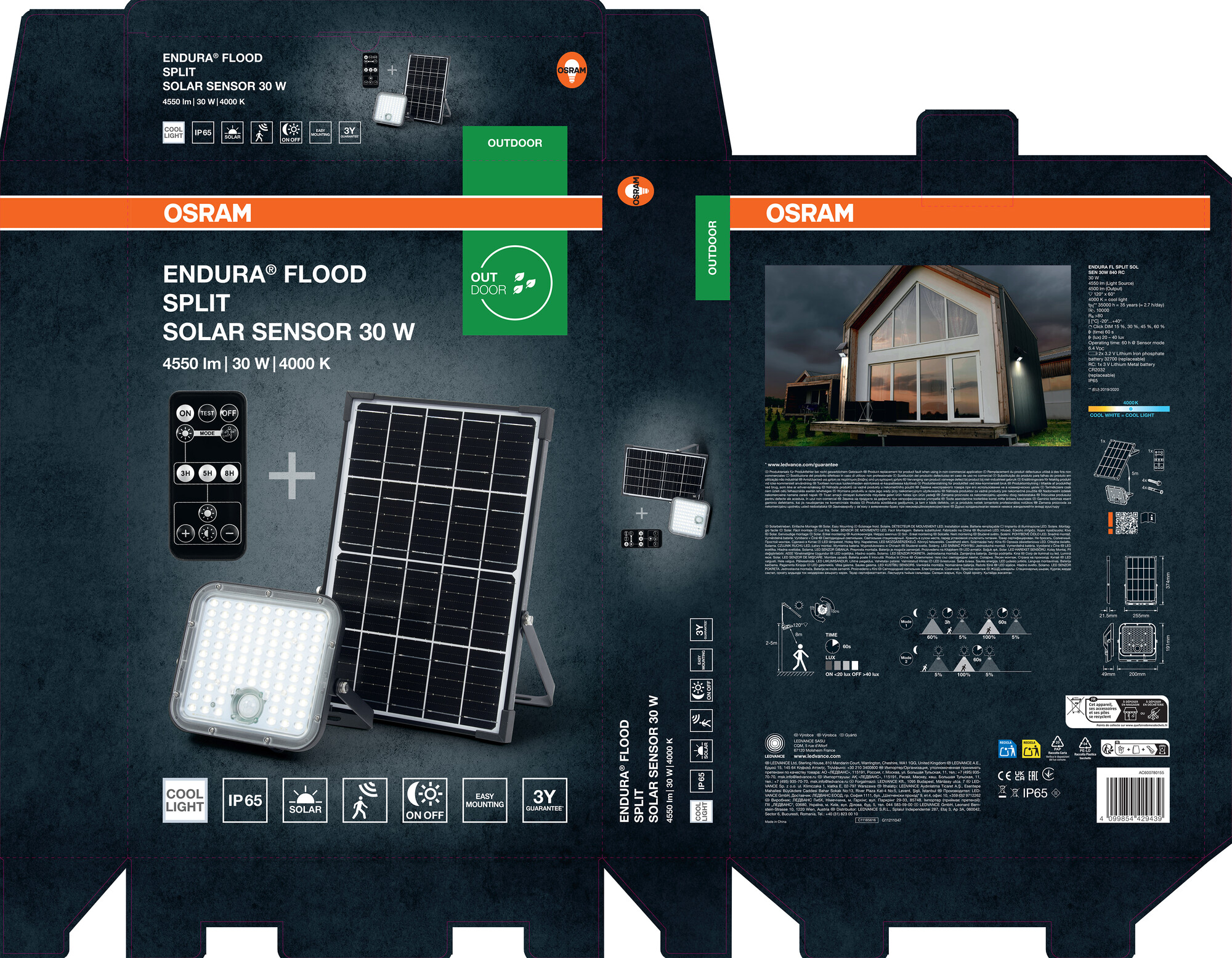 Osram LED-Solar-Außenleuchte Endura, schwarz, 30W