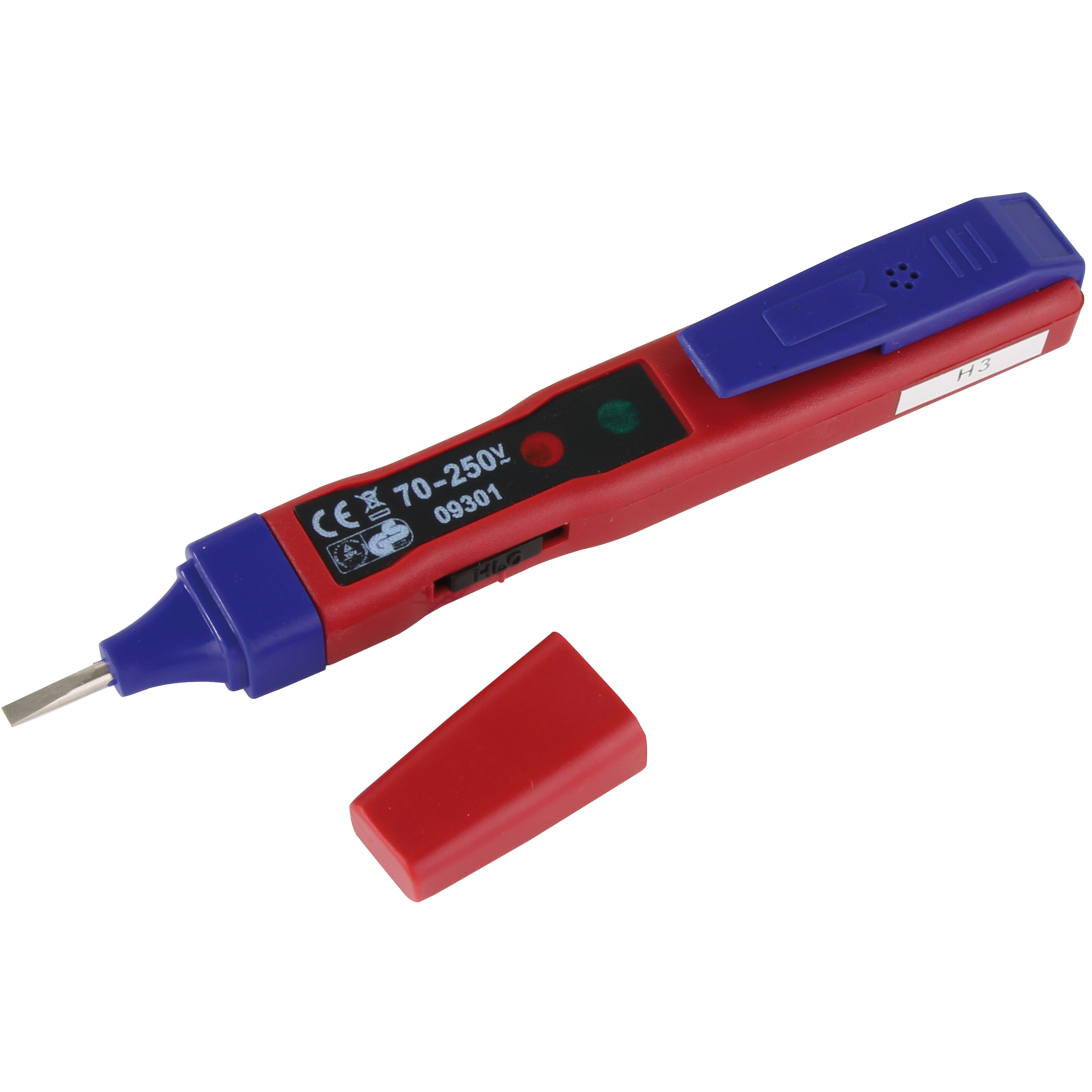REV Spannungsprüfer 3 in 1 mit LED-Anzeige und Ansteckclip, rot-blau