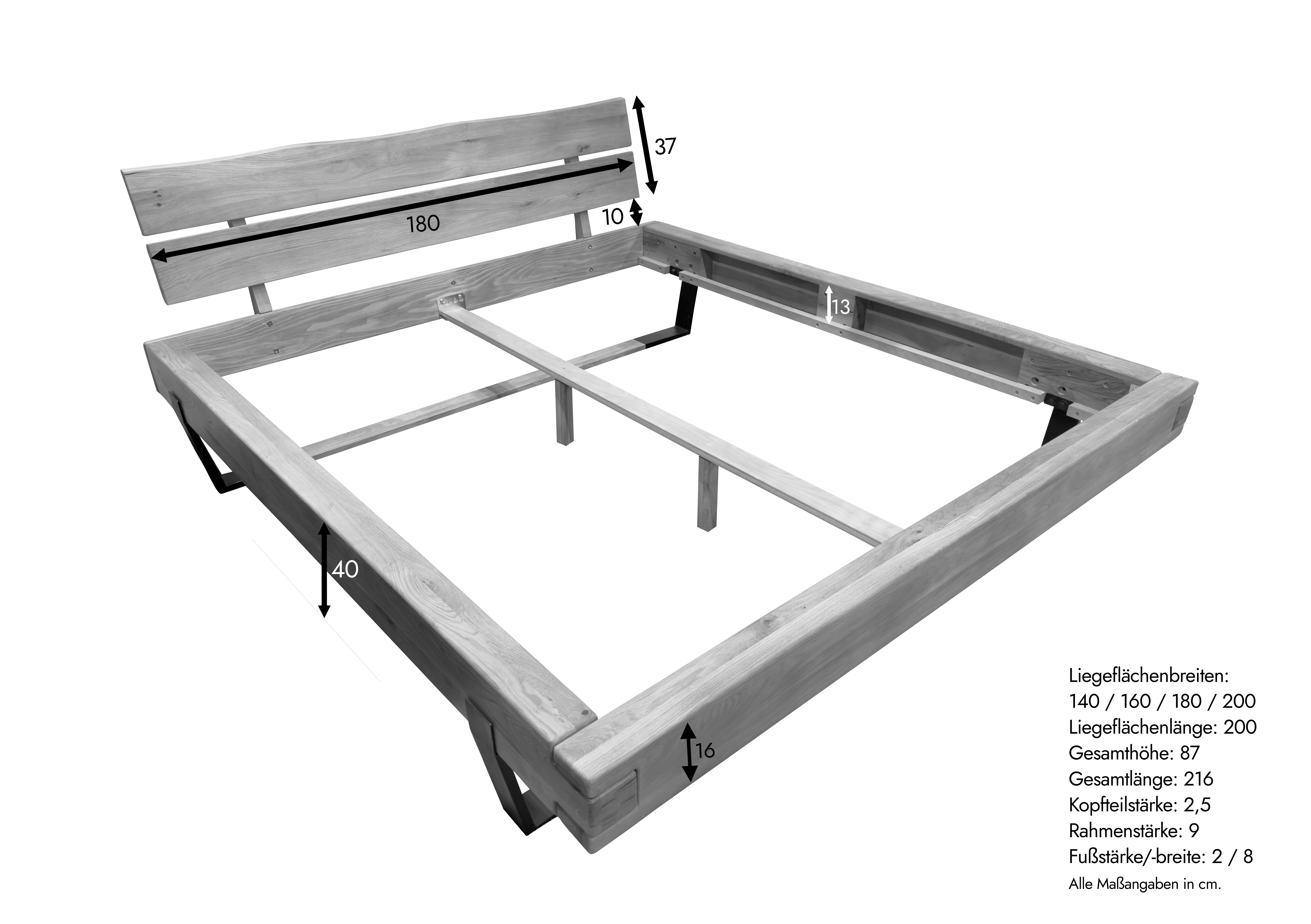 G+K Bett BE-0850, 180 x 200 cm, Wildeiche massiv geölt