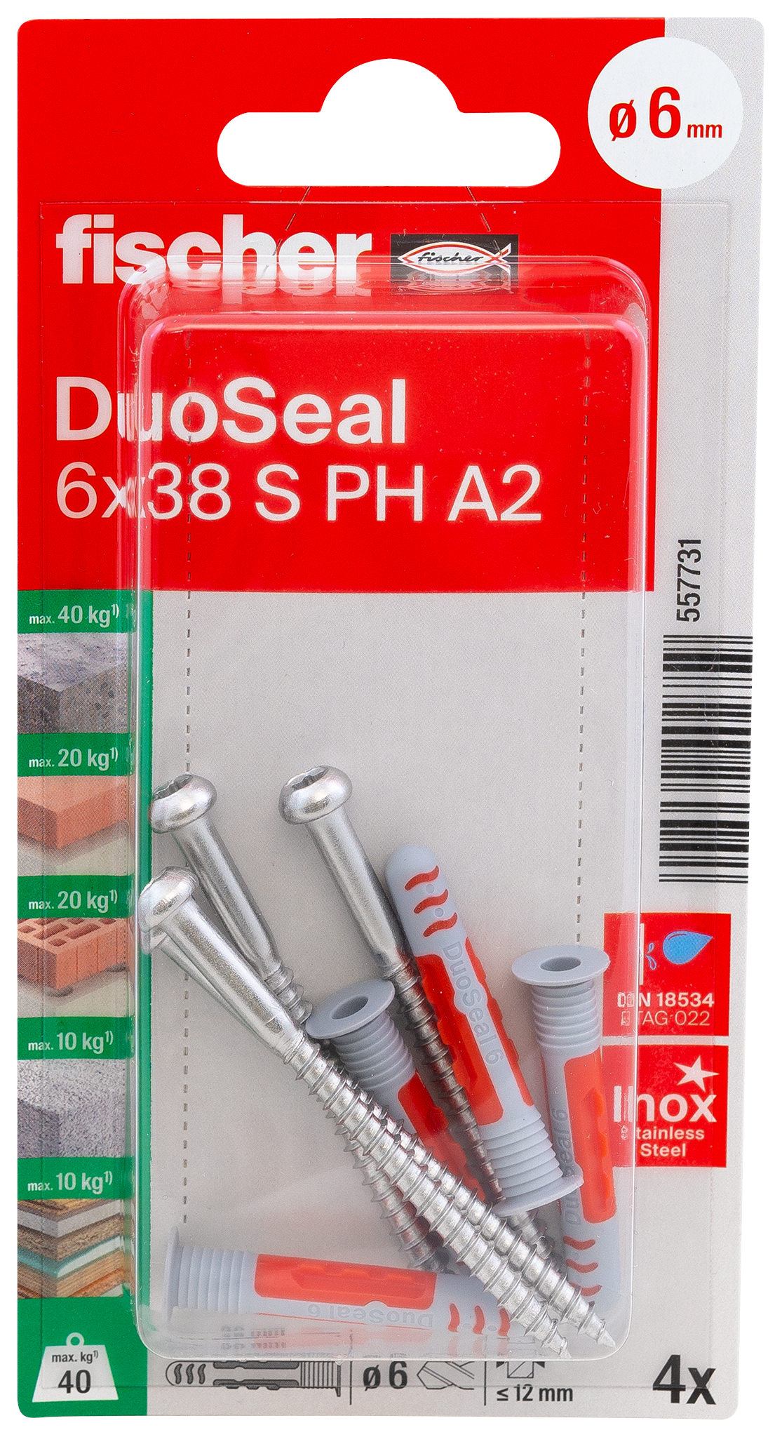 fischer DuoSeal 6 x 38 S A2 K (4) fischer DuoSeal 6 x 38 S A2 K (4)