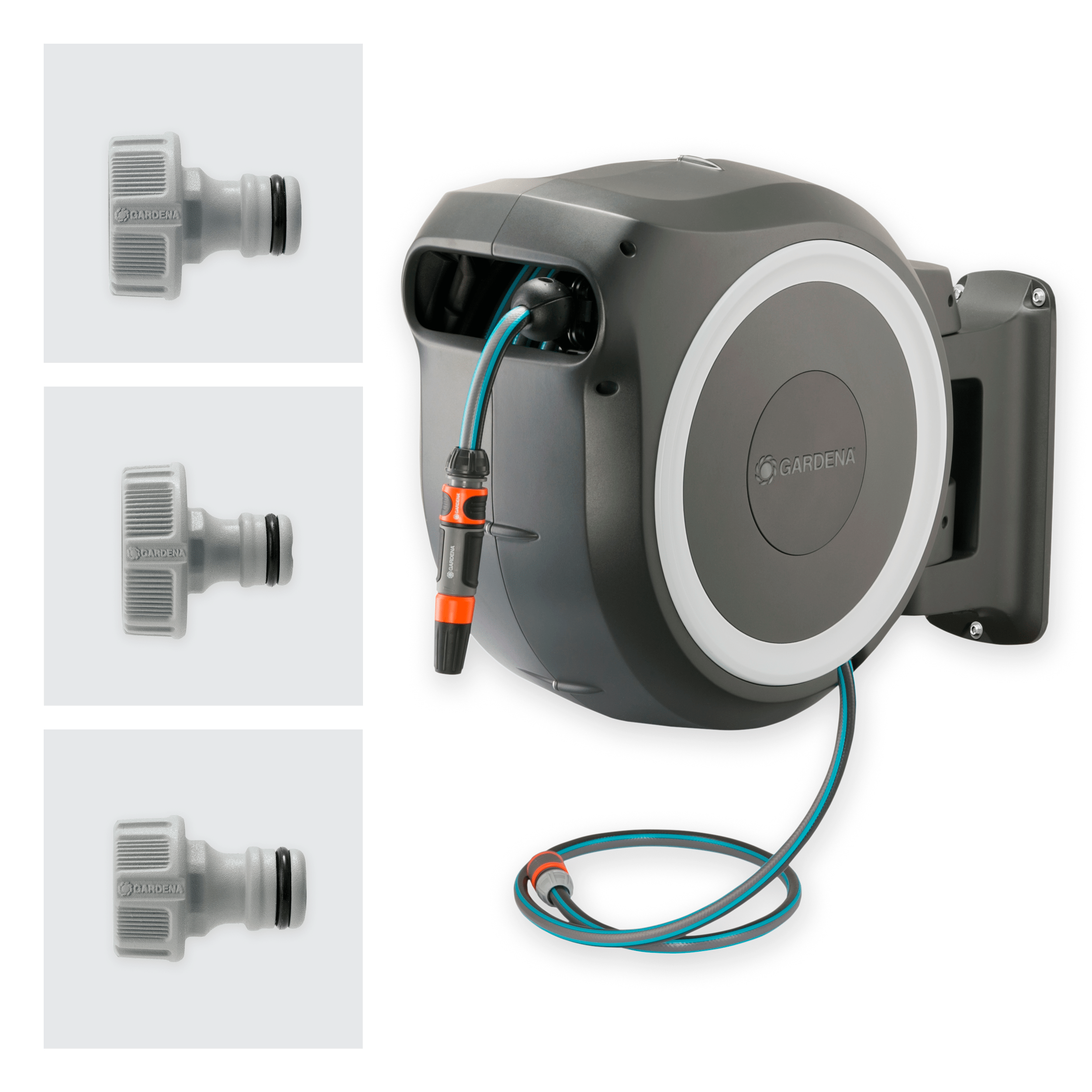 WQ-349659 Gardena Wand-Schlauchbox Rollup M/L, weiß, 25m