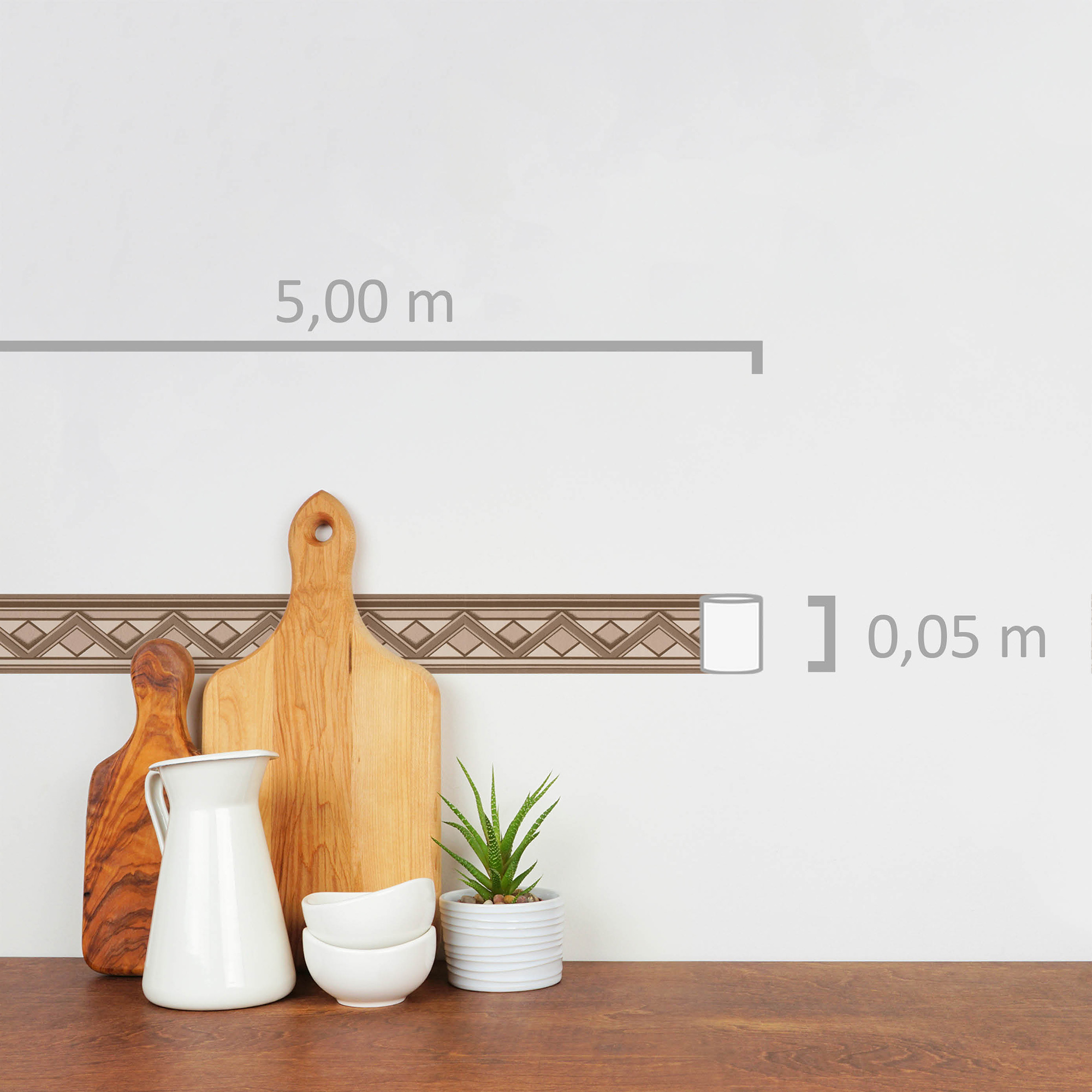 A.S. Création selbstklebende Bordüre, geometrisch beige braun – borte mit zickzackmuster und rauten