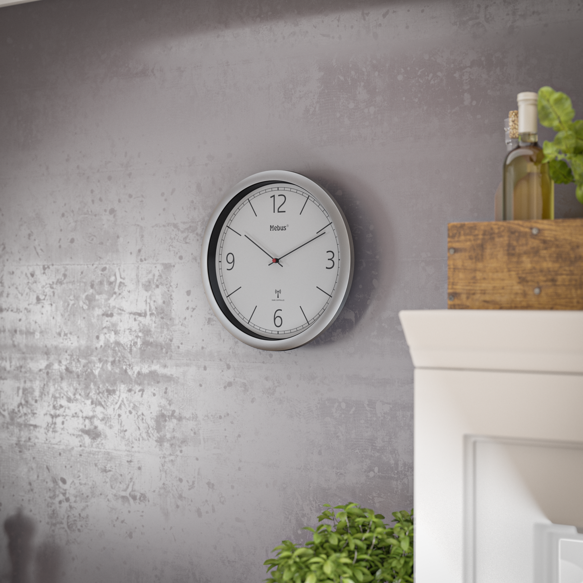 Mebus Funkwanduhr, Ø 25 cm, grau Mebus Funkwanduhr, Ø 25 cm, grau