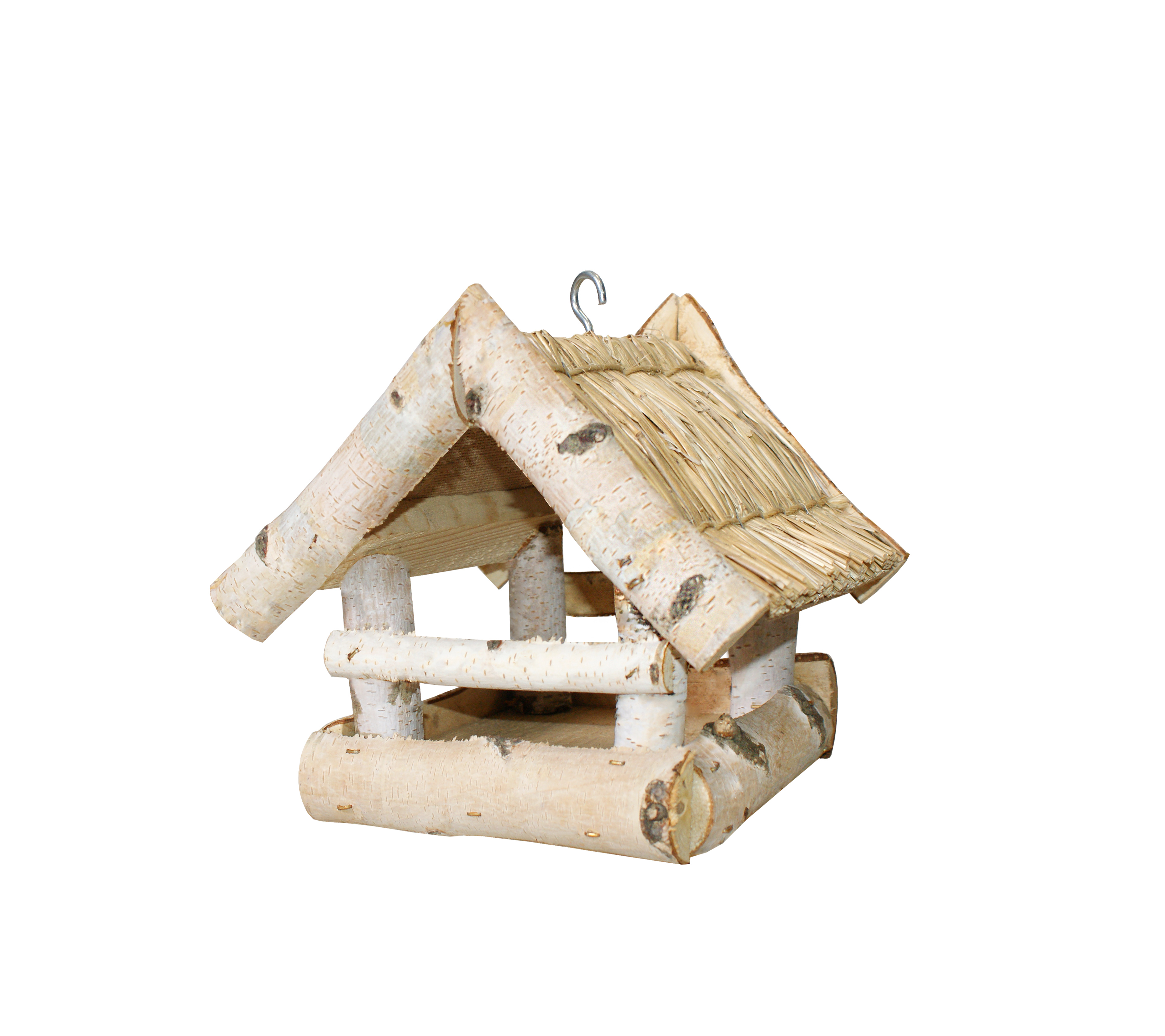 687476 Vogelhaus Birke mit Strohdach 22x19x19cm