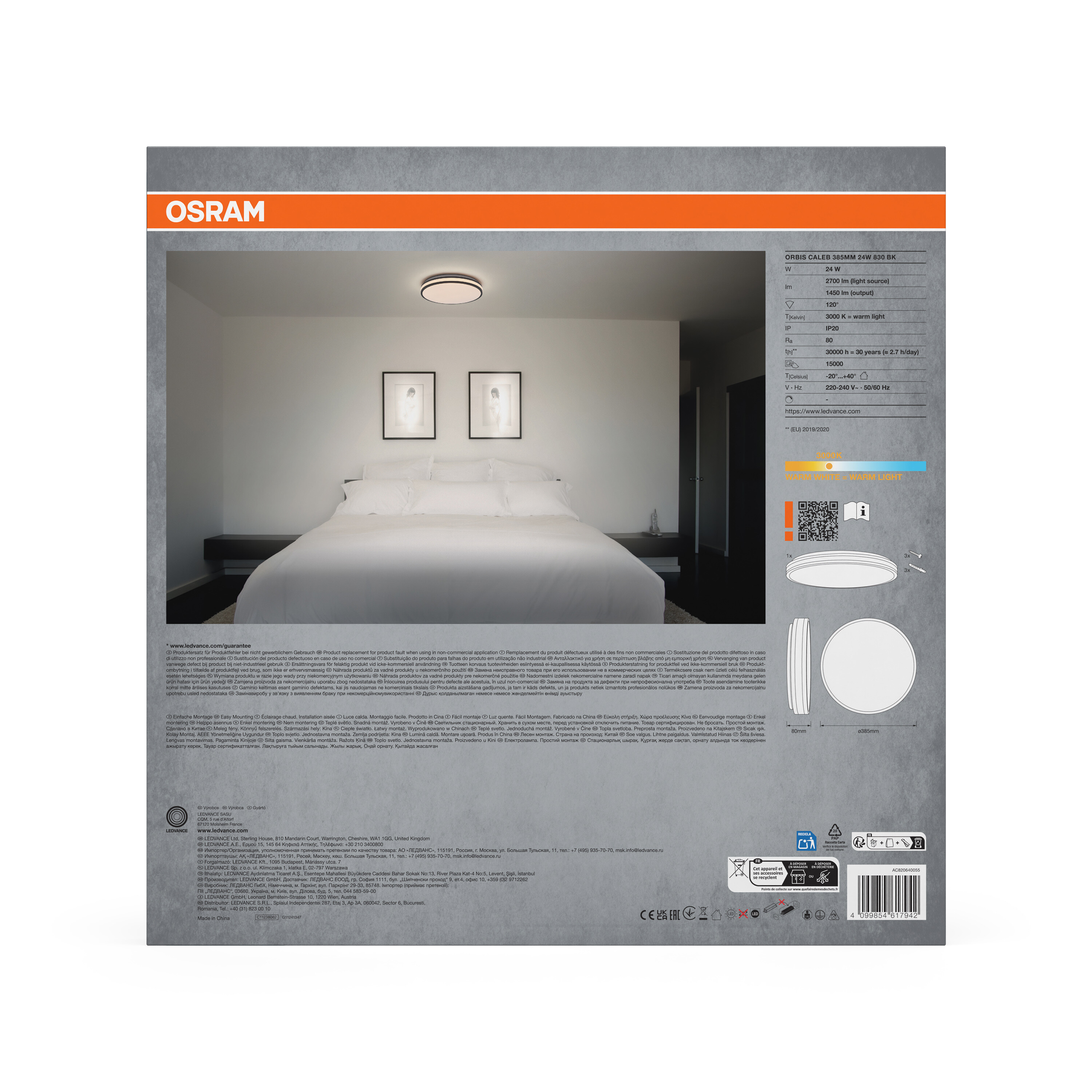 Osram Led Deckenleuchte "Orbis Caleb", 385 mm, 24W, 830, schwarz