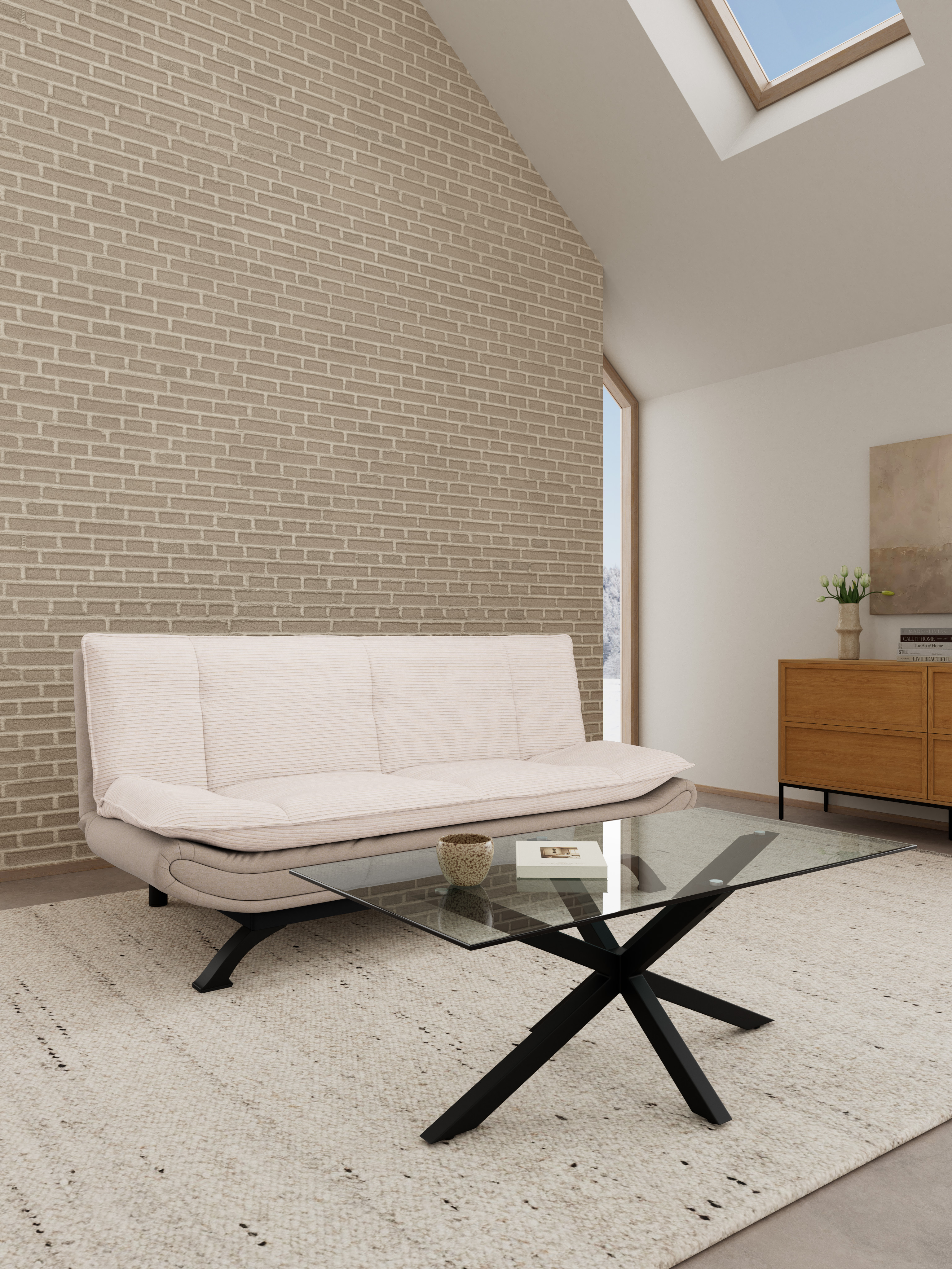 Actona Schlafsofa Faith, 196 x 98 x 91 cm, beige/schwarz