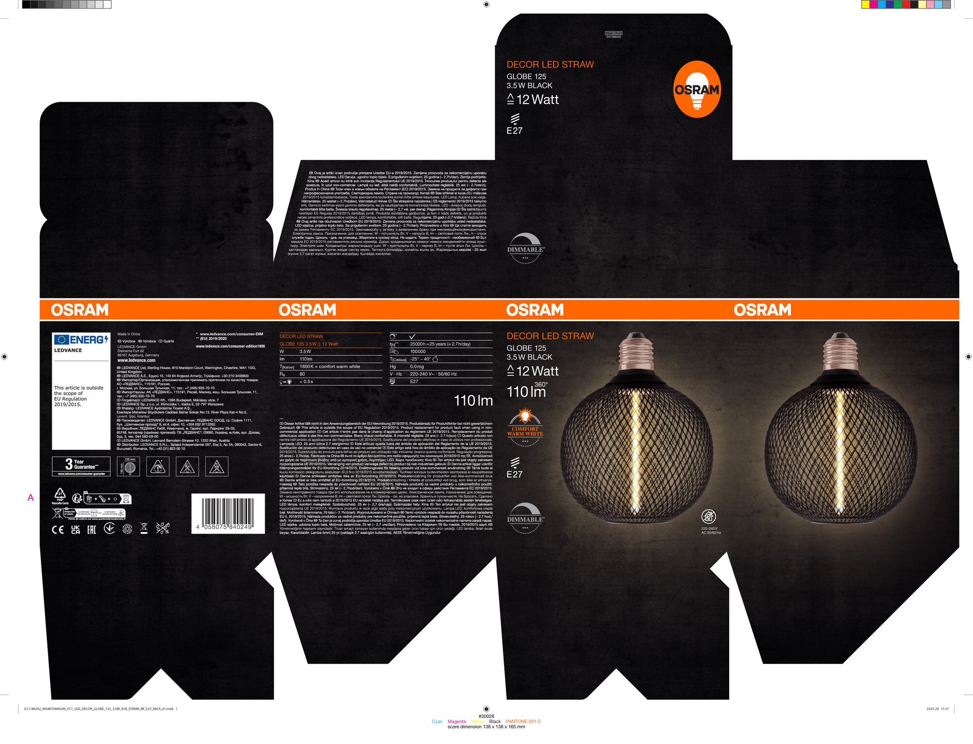 Osram LED Leuchte Globe, schwarz, warmweiß, E27