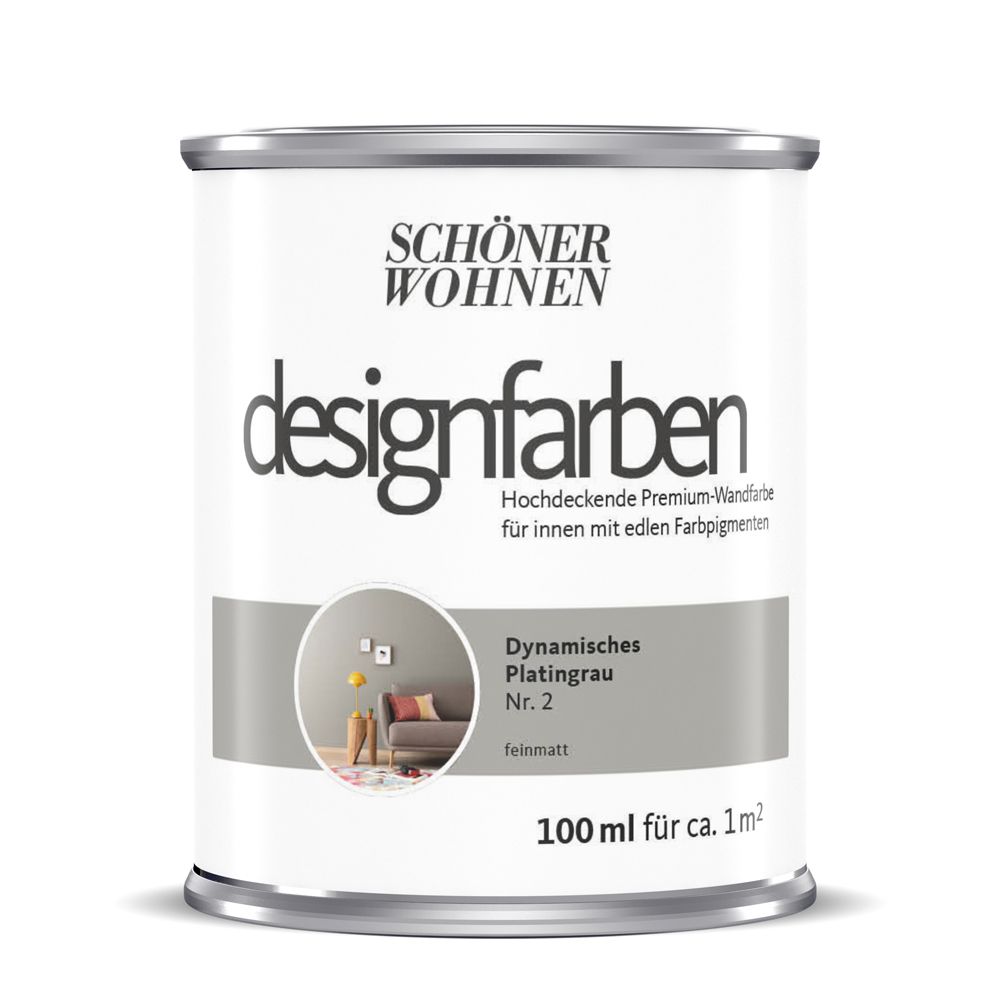 Schöner Wohnen Designfarbe, dynamisches platingrau, 100 ml