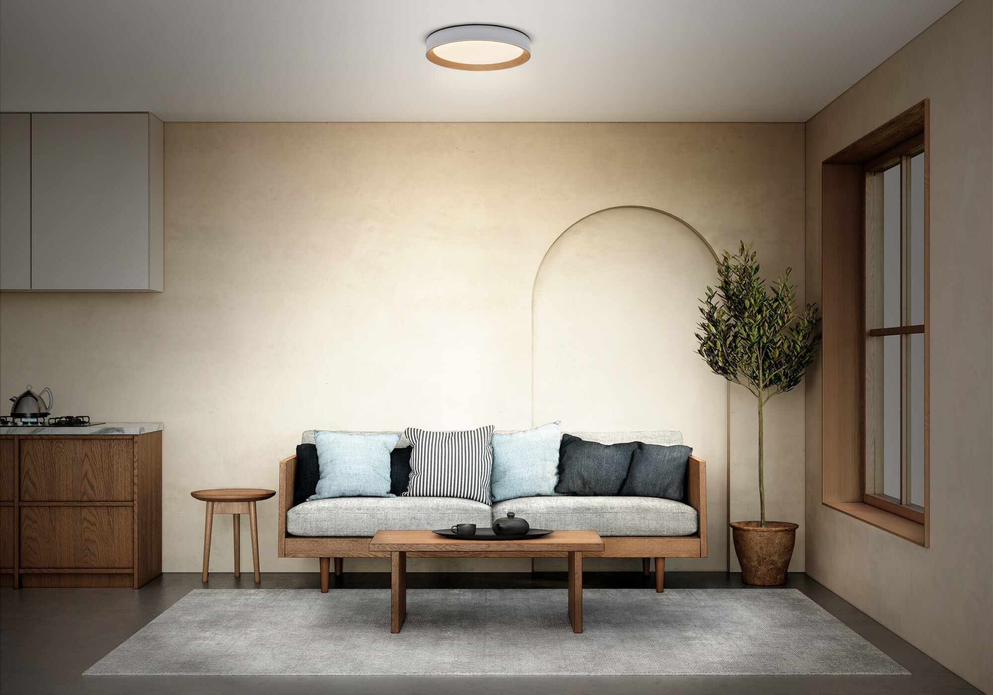 Osram Led Deckenleuchte "Orbis Larios", 390 mm, 24W, 830, Holzdekor/weiß