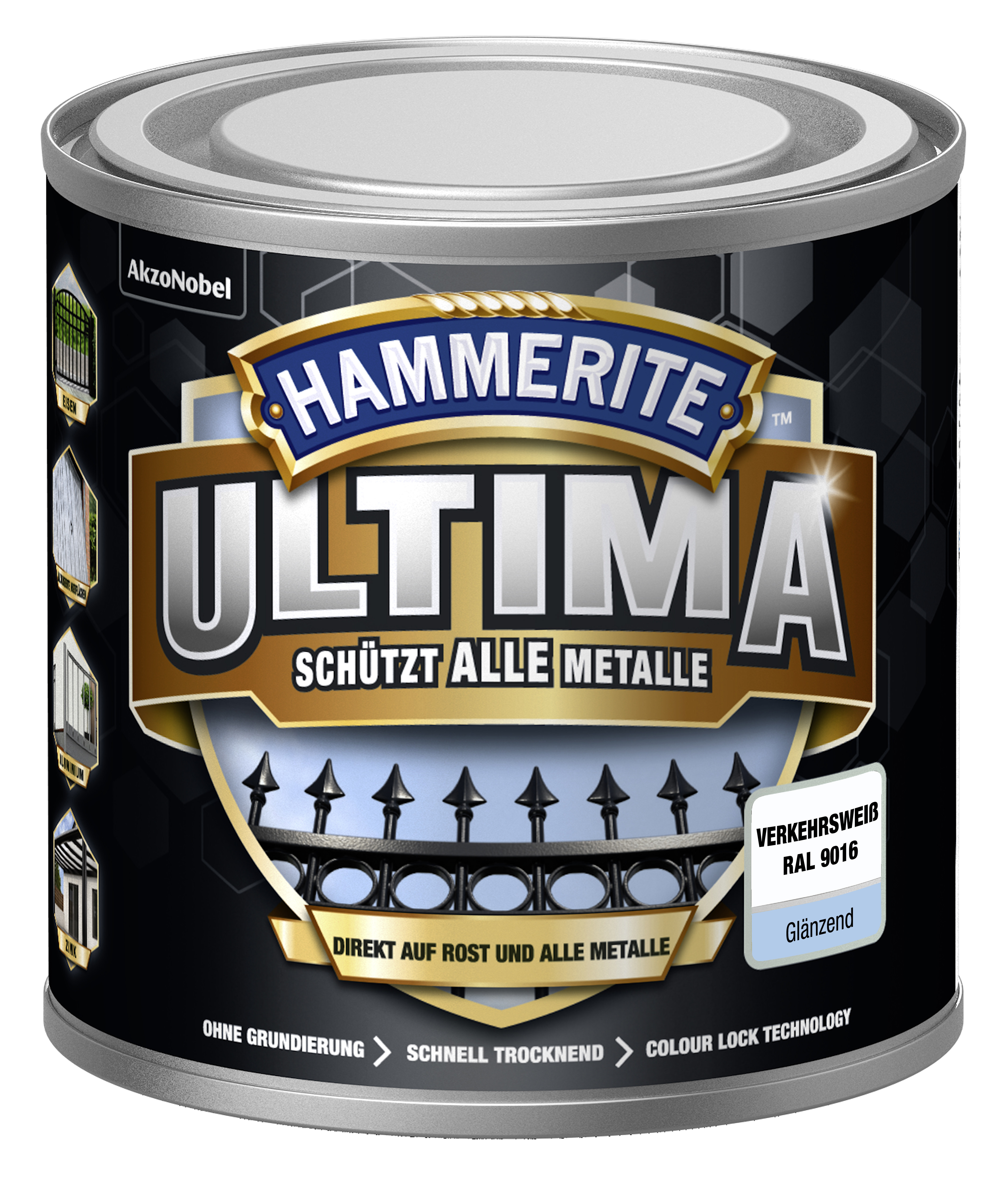 734591_4007591724274_5379709-Hammerite_ULTIMA_Glaenzend_Verkehrsweiss_2056268_250ml HAMMERITE  METALLSCHUTZLACK ULTIMATE GLZ VERKEHRSWE. RAL 9016 250M