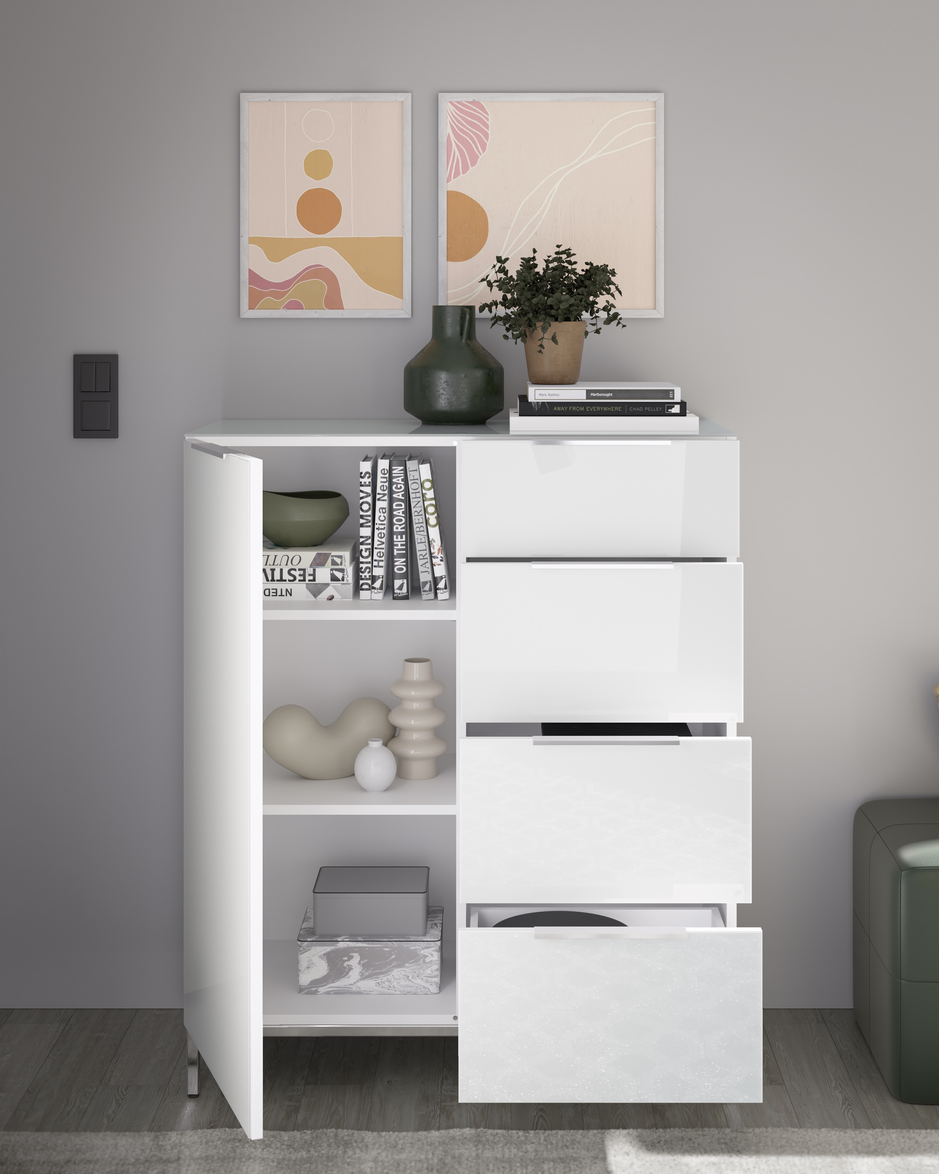 Bega Santorin Kommode 2, weiß/glas Bega Santorin Kommode 2, weiß/glas
