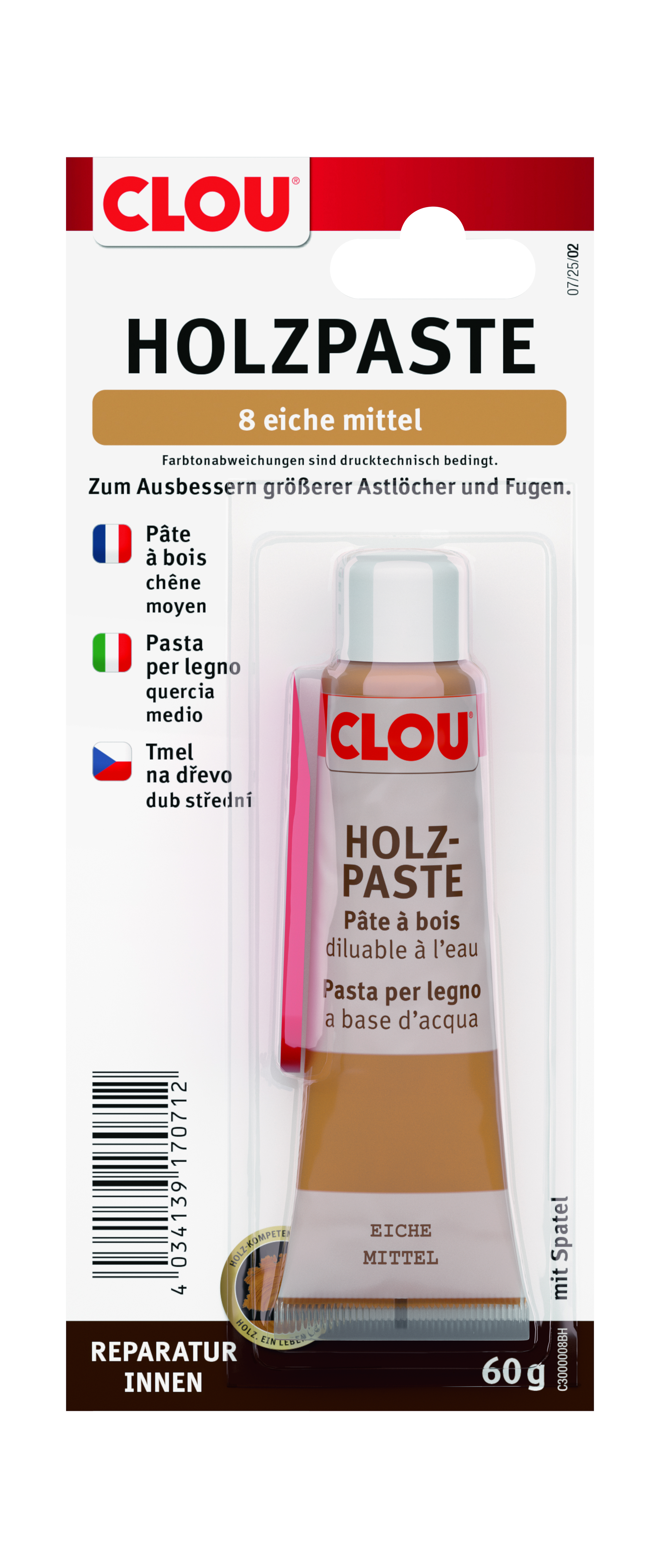 Clou Holzpaste Nr. 8, Eiche Mittel, 60 g Tube